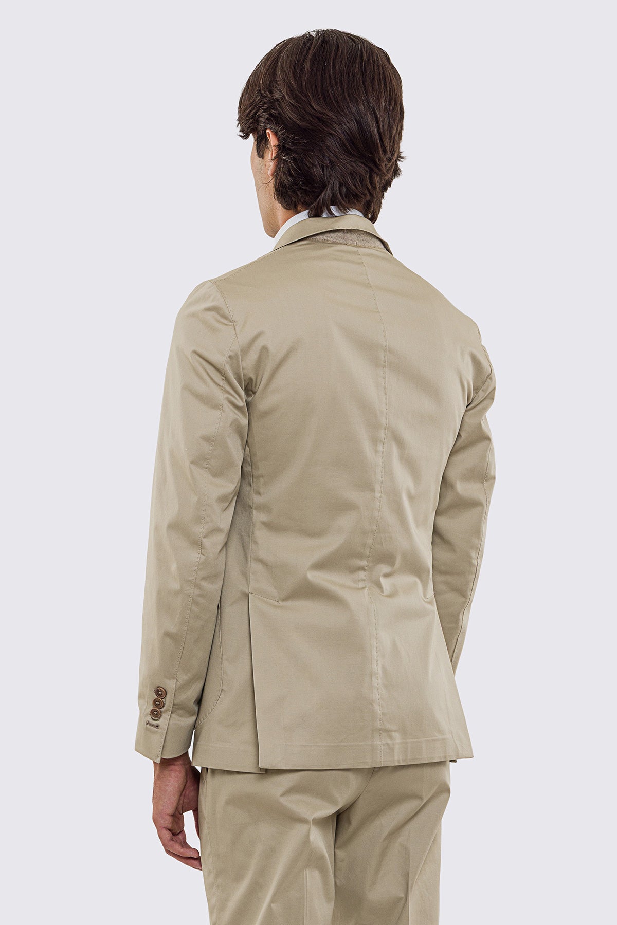 Giacca uomo Monopetto beige in cotone leggermente elastico sfoderata Rever classico 11 cm tasche a toppe