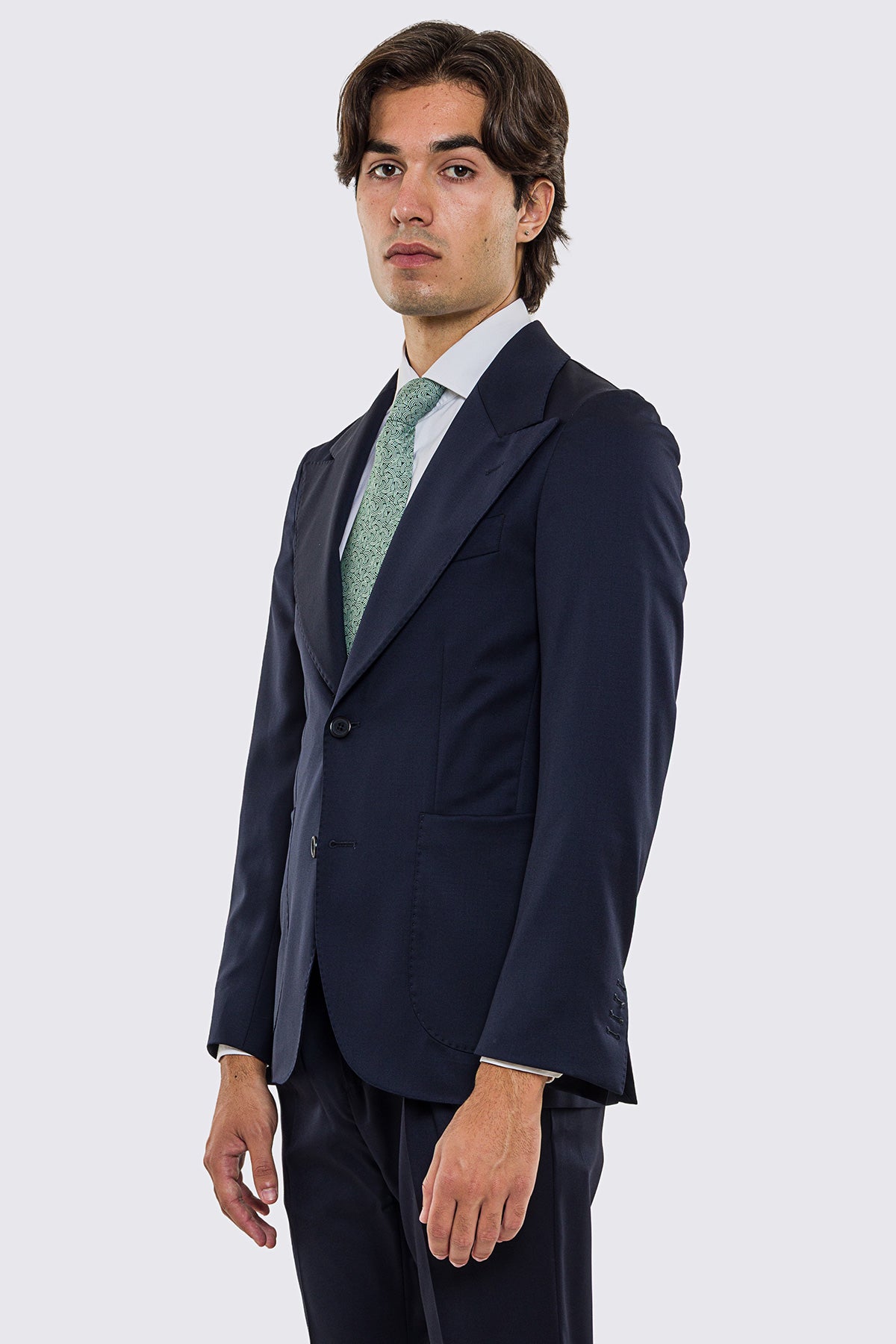 Giacca uomo Monopetto blu notte fresco lana super 130's Vitale Barberis Canonico sfoderata Rever a lancia tasche a toppe