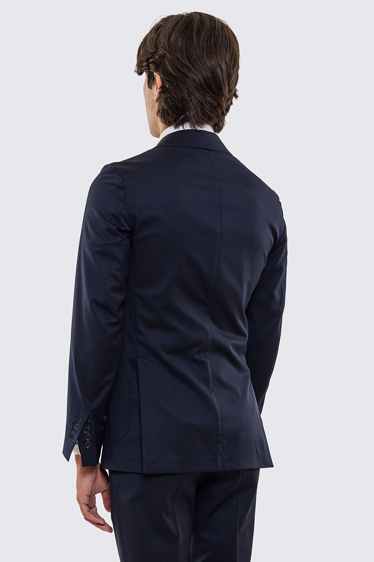 Giacca uomo Monopetto blu notte fresco lana super 130's Vitale Barberis Canonico sfoderata Rever a lancia tasche a toppe