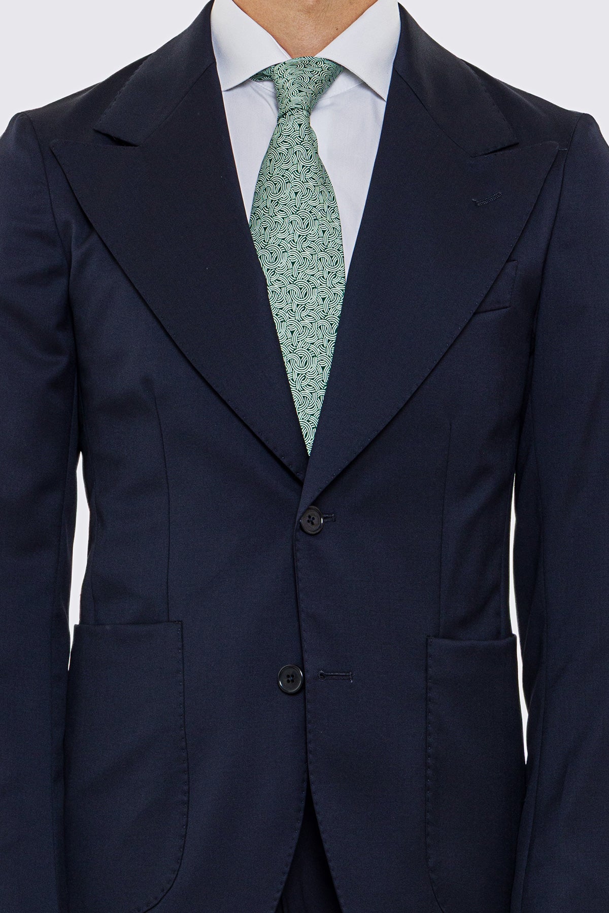 Giacca uomo Monopetto blu notte fresco lana super 130's Vitale Barberis Canonico sfoderata Rever a lancia tasche a toppe