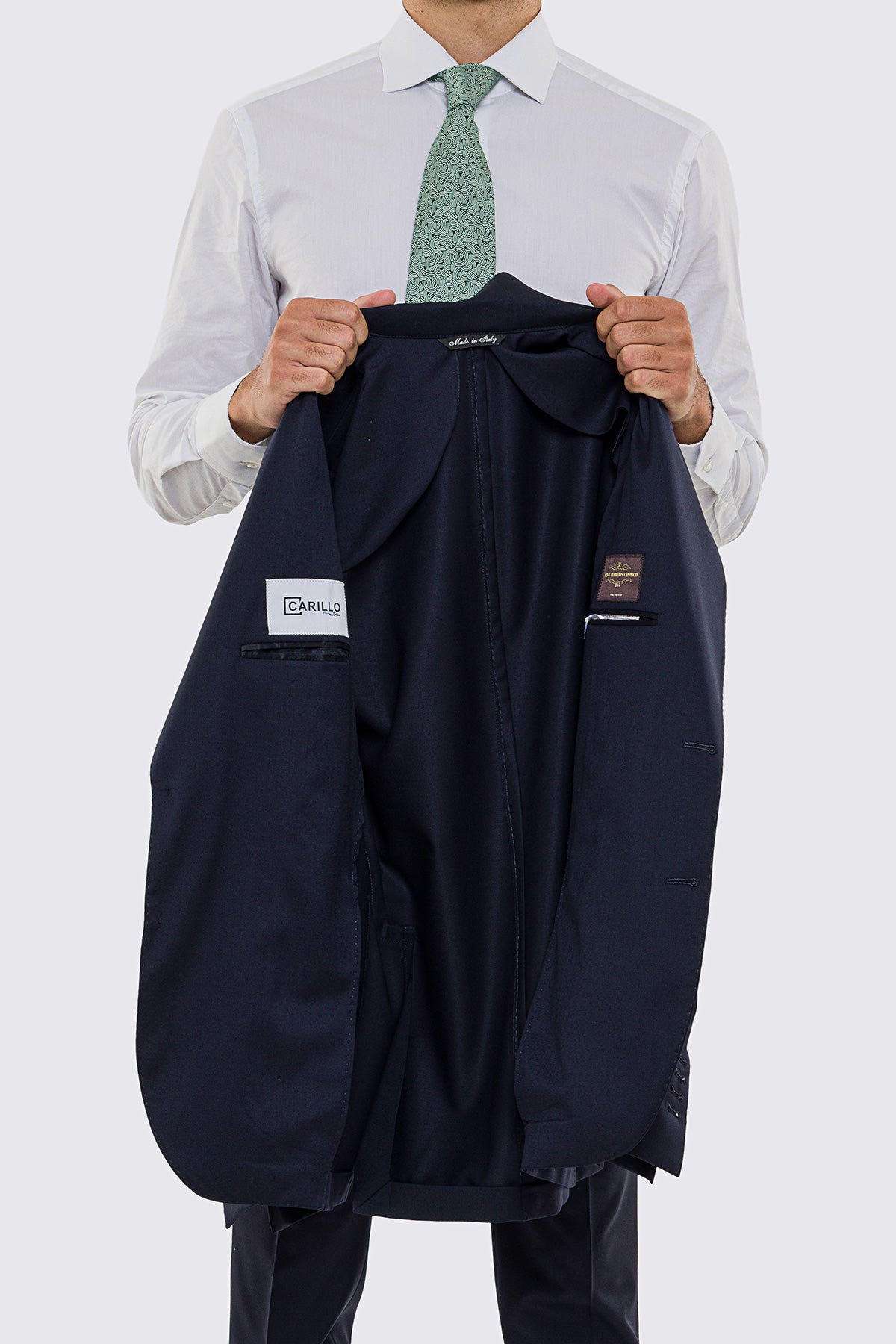 Abito uomo Monopetto blu notte fresco lana super 130's Vitale Barberis Canonico sfoderata Rever a lancia tasche a toppe