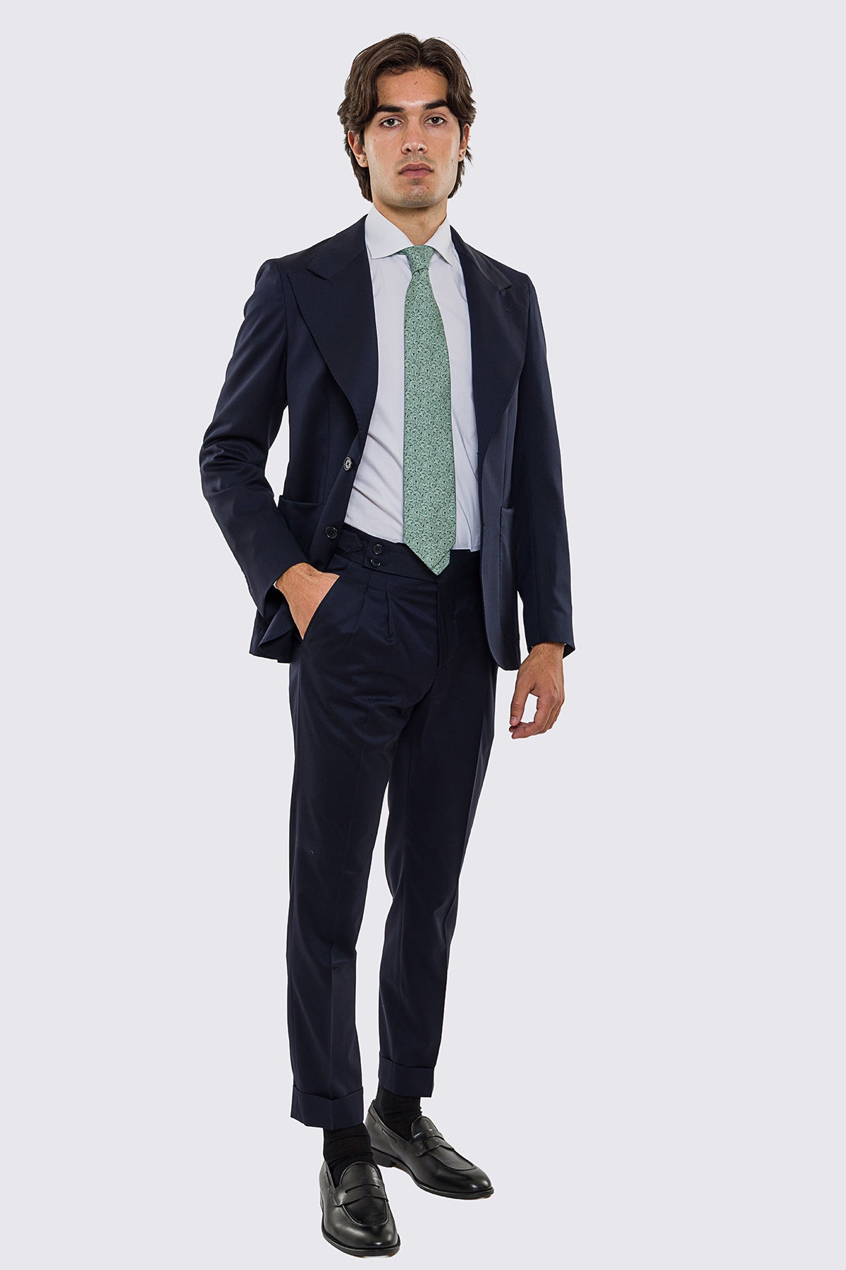 Abito uomo Monopetto blu notte fresco lana super 130's Vitale Barberis Canonico sfoderata Rever a lancia tasche a toppe