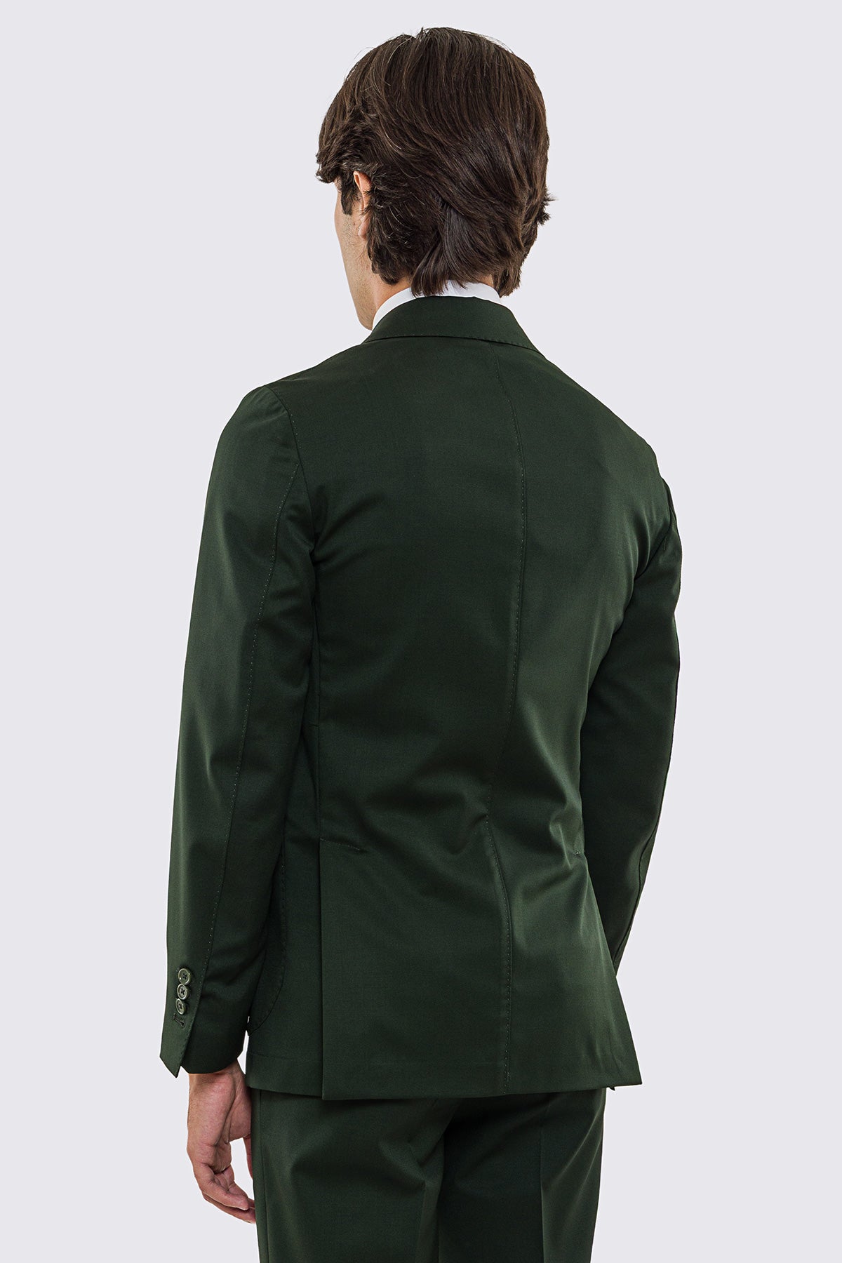 Giacca uomo Monopetto verde scuro fresco lana super 130's Vitale Barberis Canonico sfoderata Rever a lancia tasche a toppe