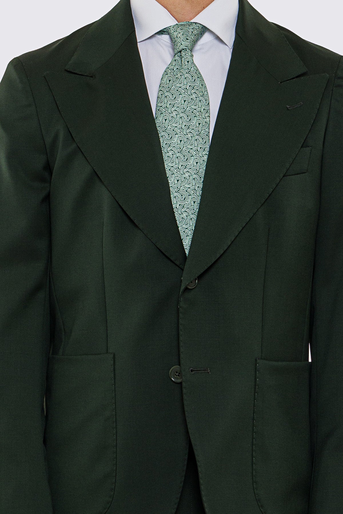 Giacca uomo Monopetto verde scuro fresco lana super 130's Vitale Barberis Canonico sfoderata Rever a lancia tasche a toppe