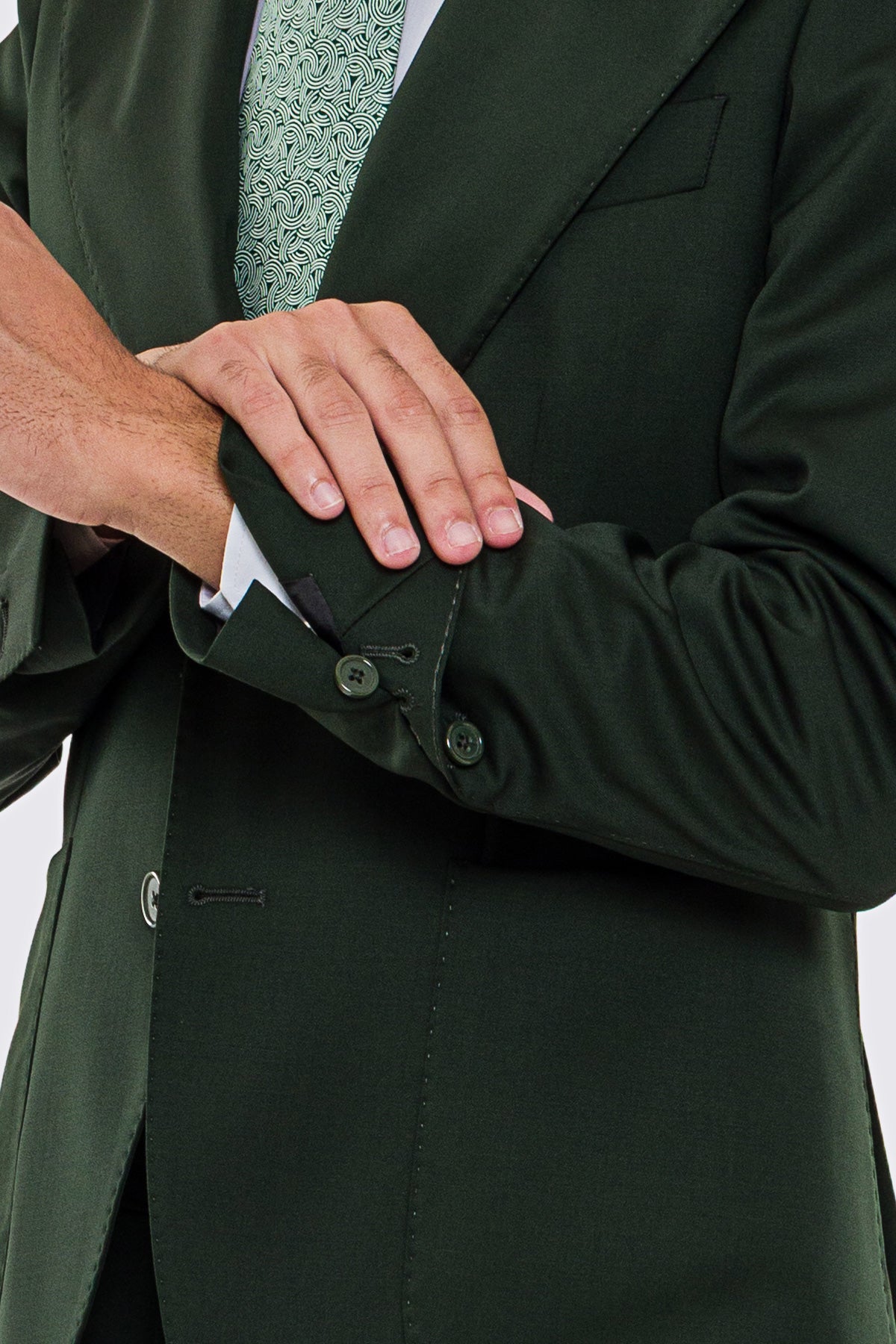 Giacca uomo Monopetto verde scuro fresco lana super 130's Vitale Barberis Canonico sfoderata Rever a lancia tasche a toppe