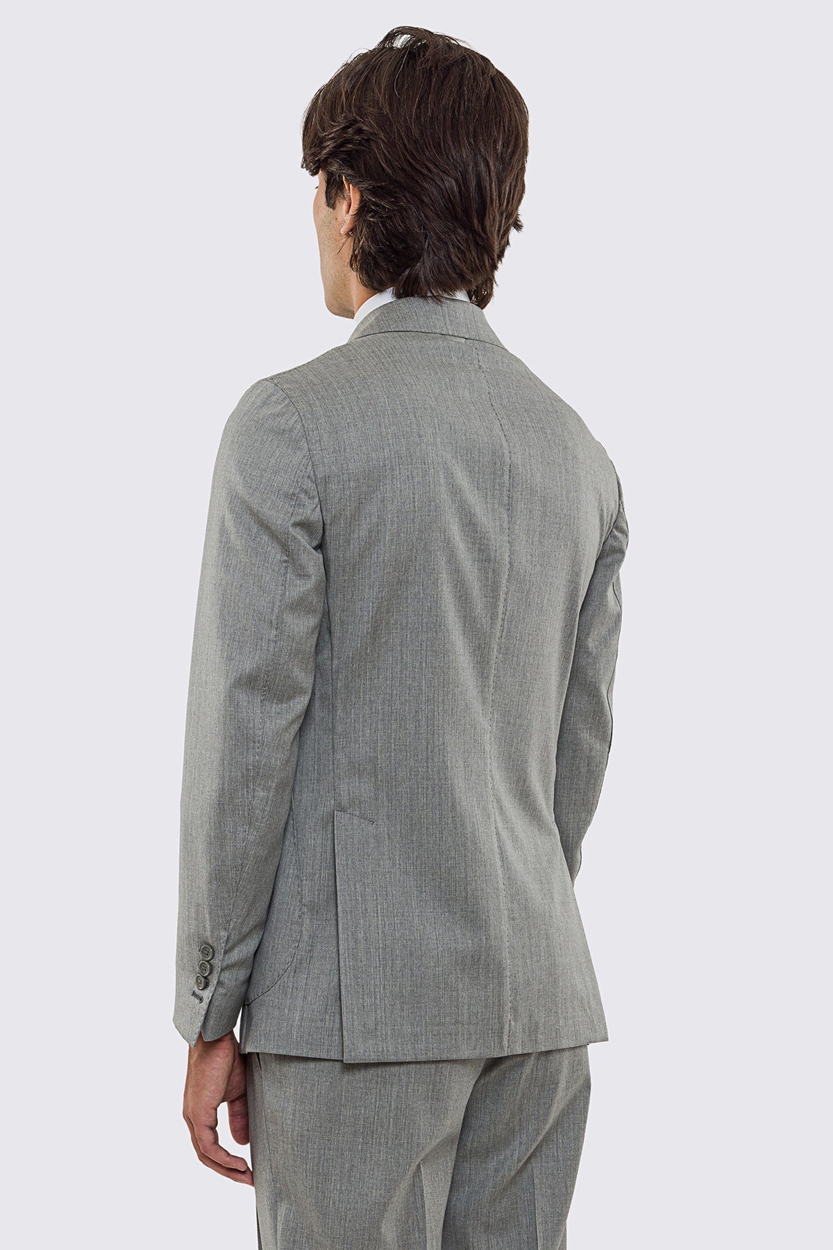 Giacca uomo Monopetto grigio chiaro in fresco lana super 130's Vitale Barberis Canonico sfoderata Rever a lancia tasche a toppe