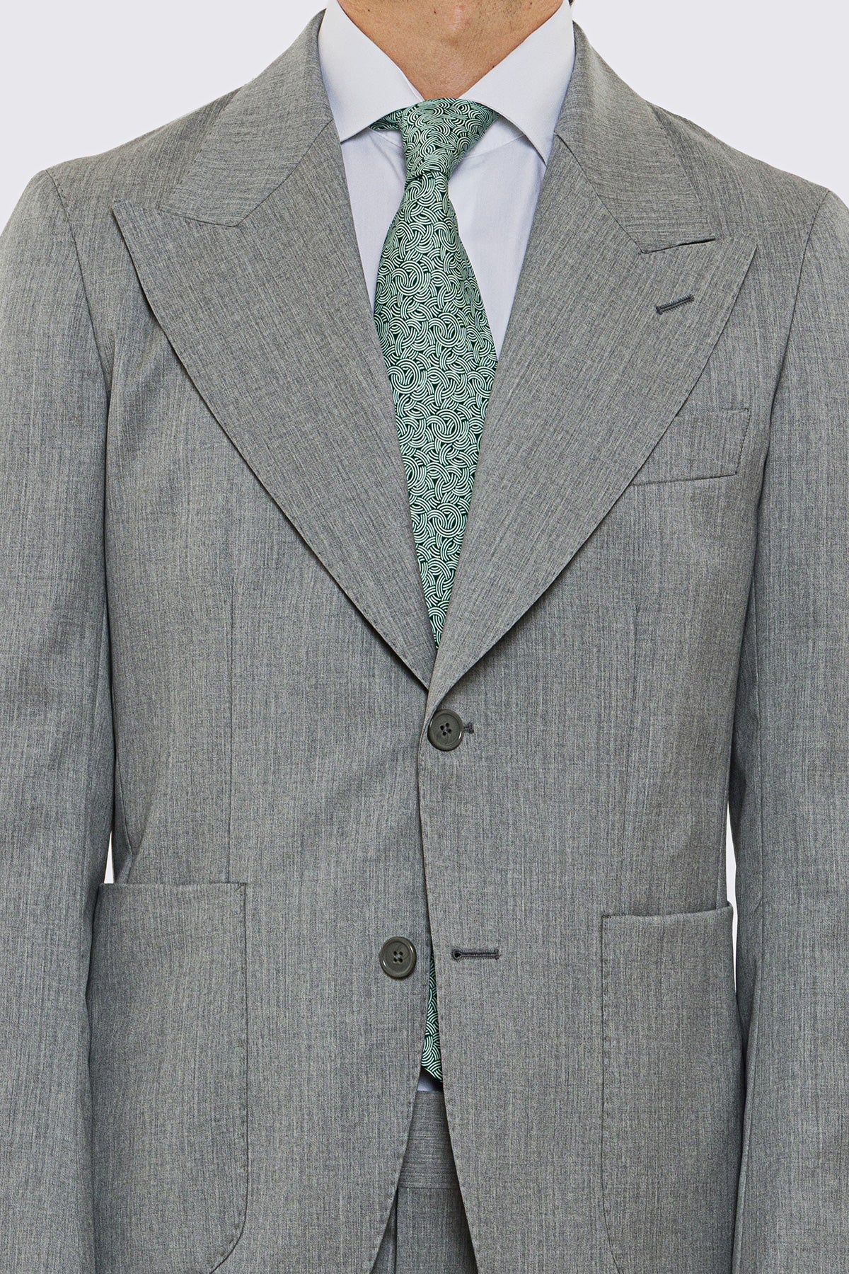 Giacca uomo Monopetto grigio chiaro in fresco lana super 130's Vitale Barberis Canonico sfoderata Rever a lancia tasche a toppe