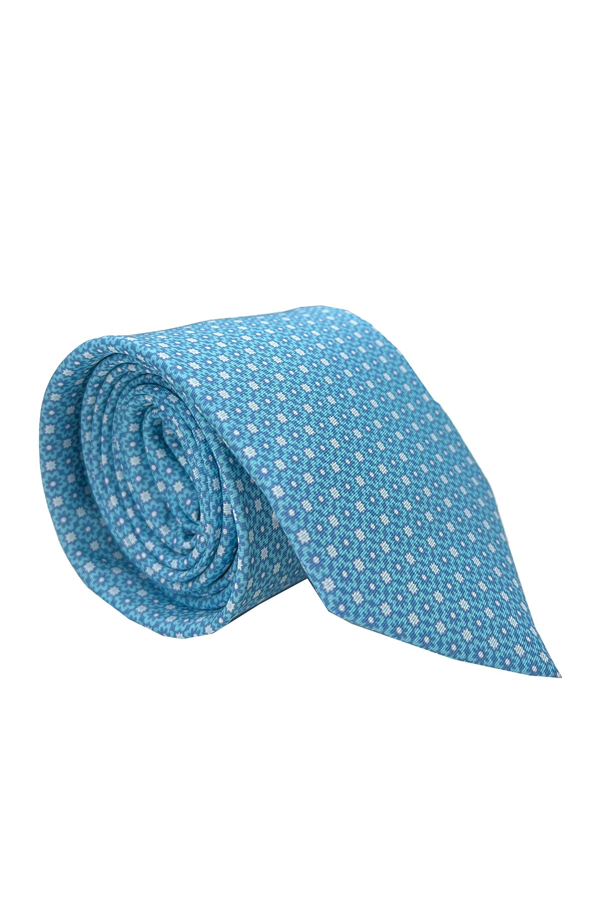 Cravatta uomo Celeste 9cm fantasia in pura seta cucita a mano