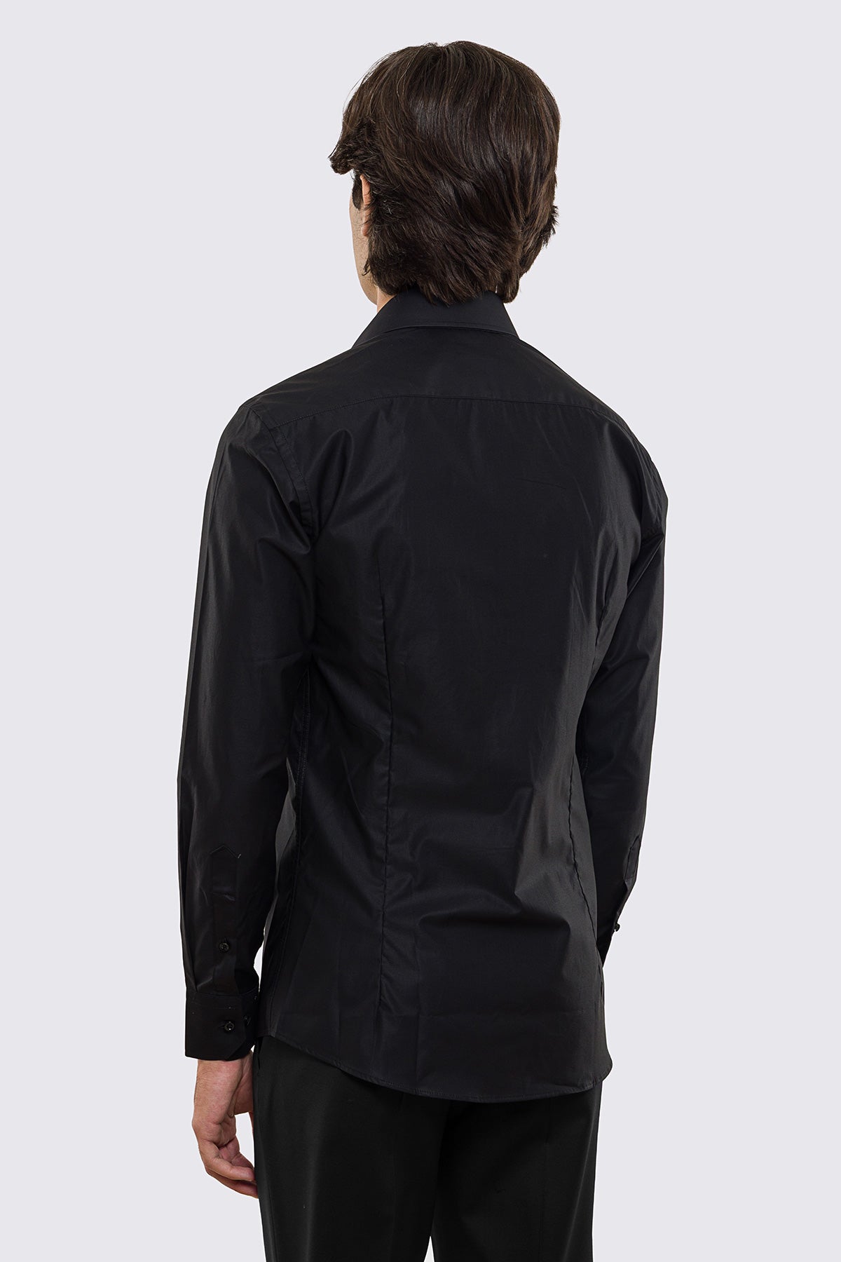 Camicia Uomo nera slim fit in cotone 100% Collo semi francese tinta unita sartoriale