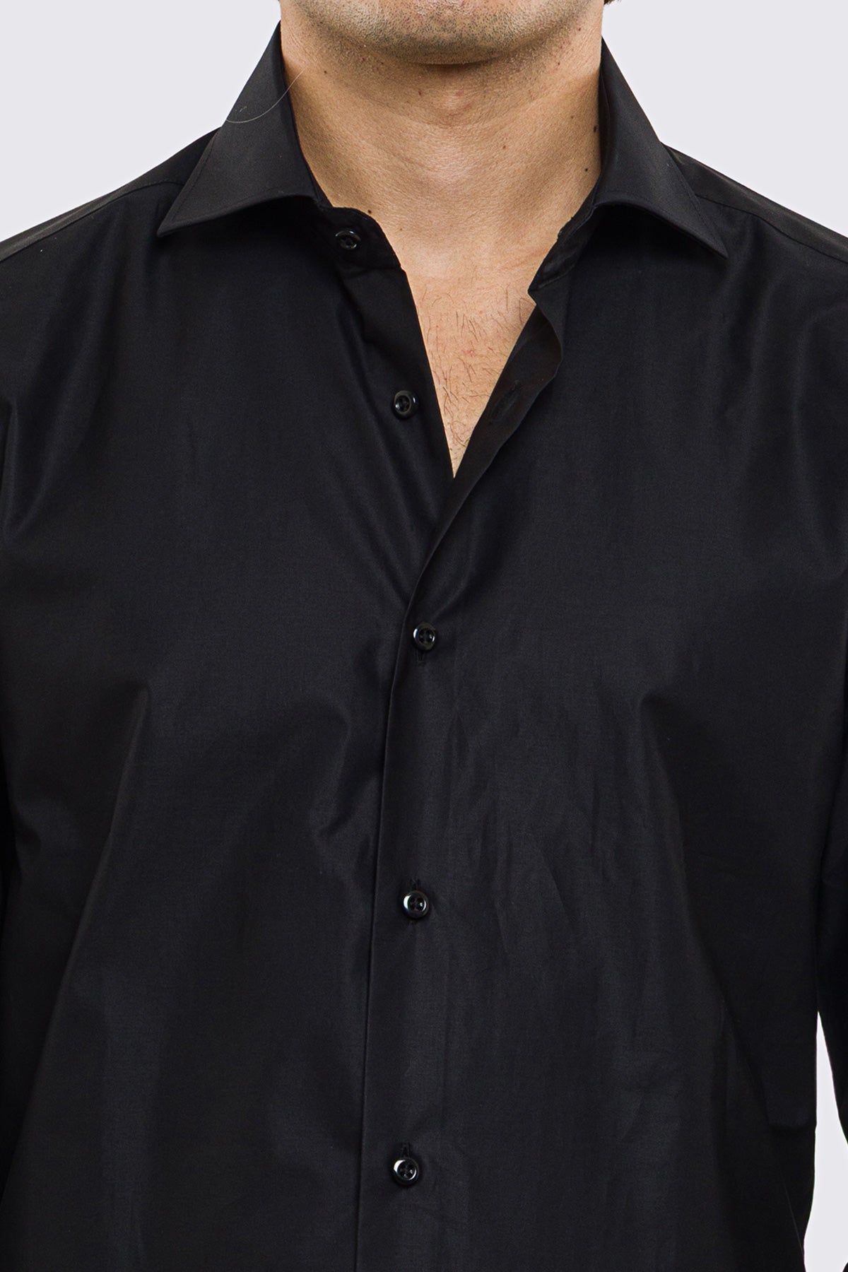 Camicia Uomo nera slim fit in cotone 100% Collo semi francese tinta unita sartoriale