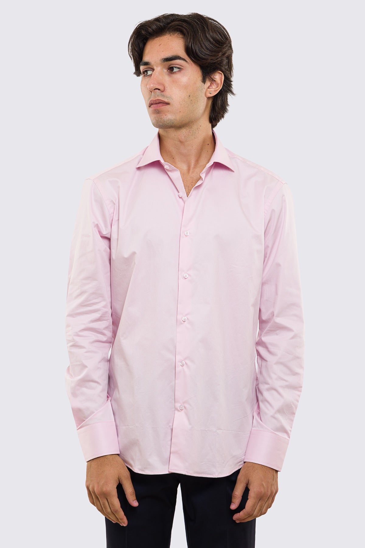Camicia Uomo rosa slim fit in cotone 100% Collo semi francese tinta unita sartoriale