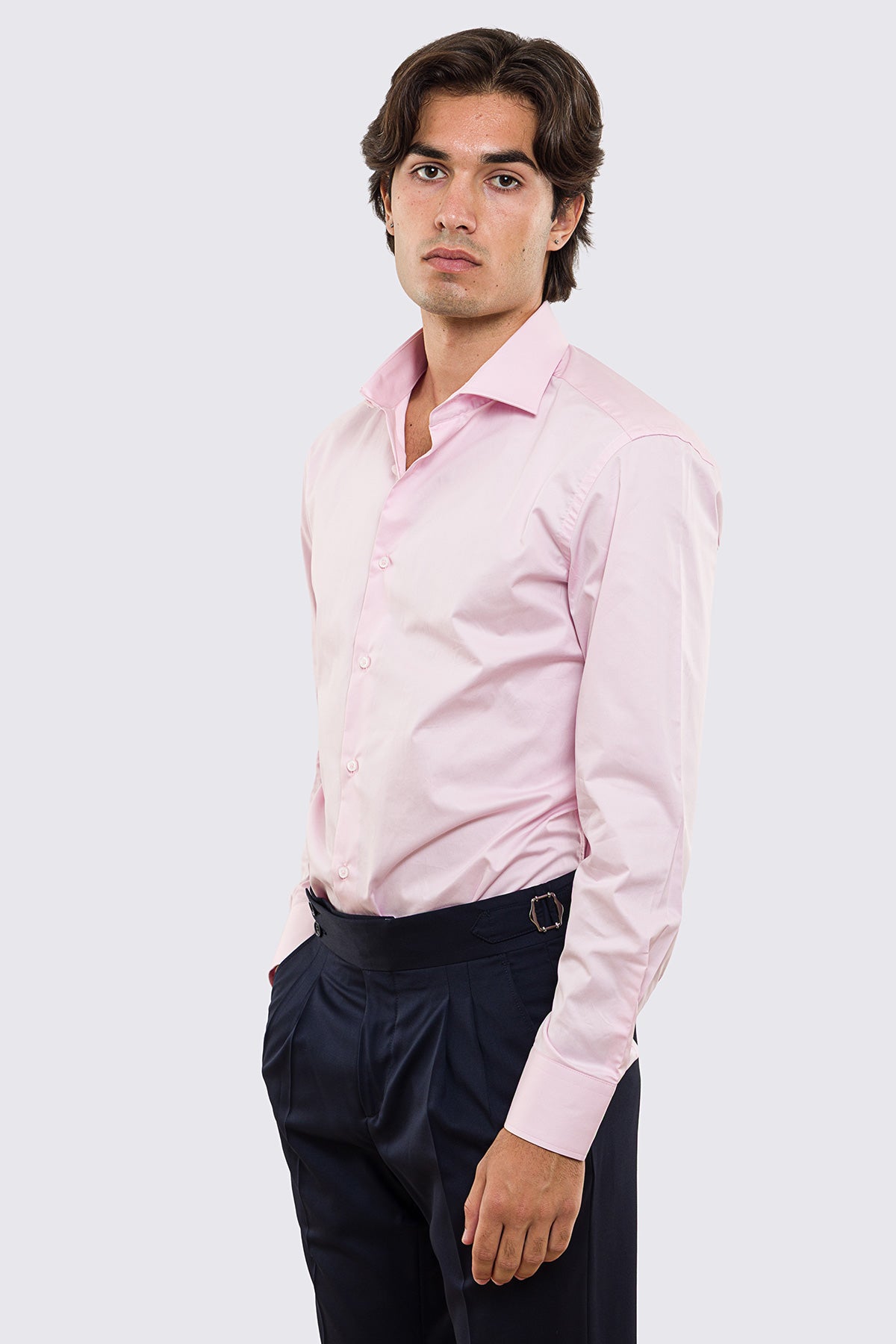 Camicia Uomo rosa slim fit in cotone 100% Collo semi francese tinta unita sartoriale