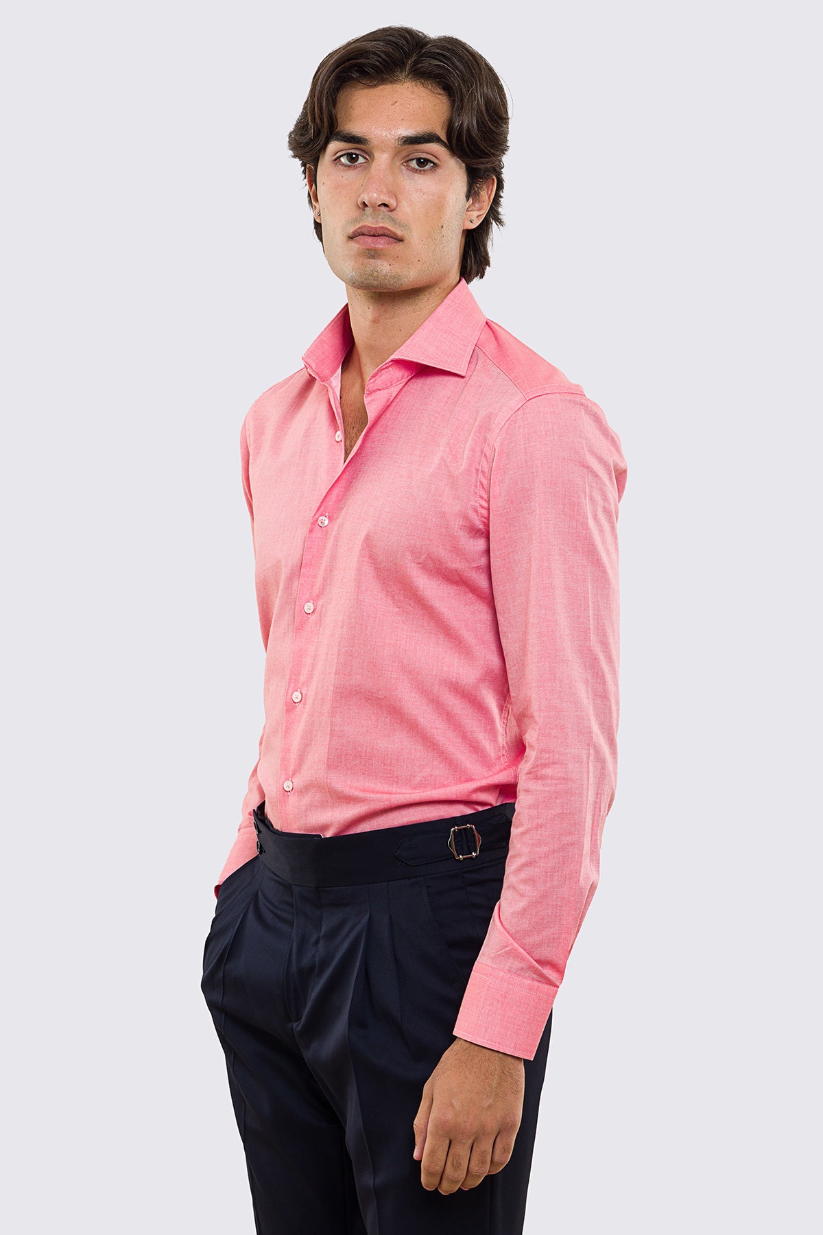 Camicia Uomo salmone effetto melange slim fit in cotone 100% Collo semi francese tinta unita sartoriale