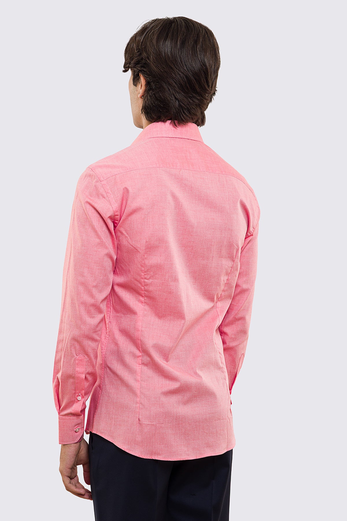 Camicia Uomo salmone effetto melange slim fit in cotone 100% Collo semi francese tinta unita sartoriale