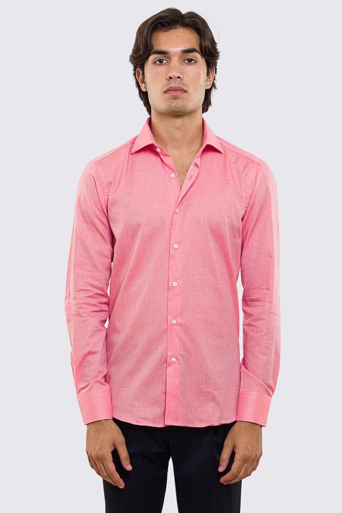 Camicia Uomo salmone effetto melange slim fit in cotone 100% Collo semi francese tinta unita sartoriale