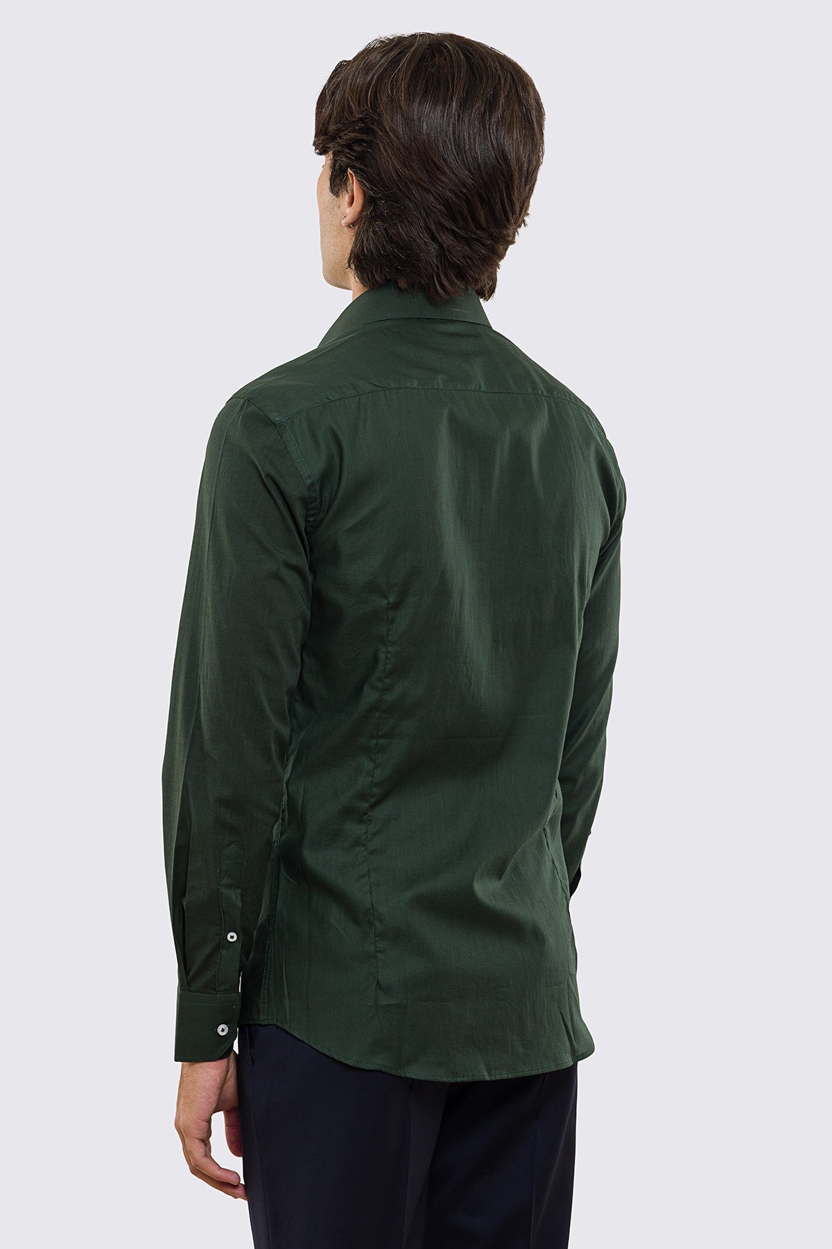 Camicia Uomo verde bottiglia slim fit in cotone 100% Collo semi francese tinta unita sartoriale