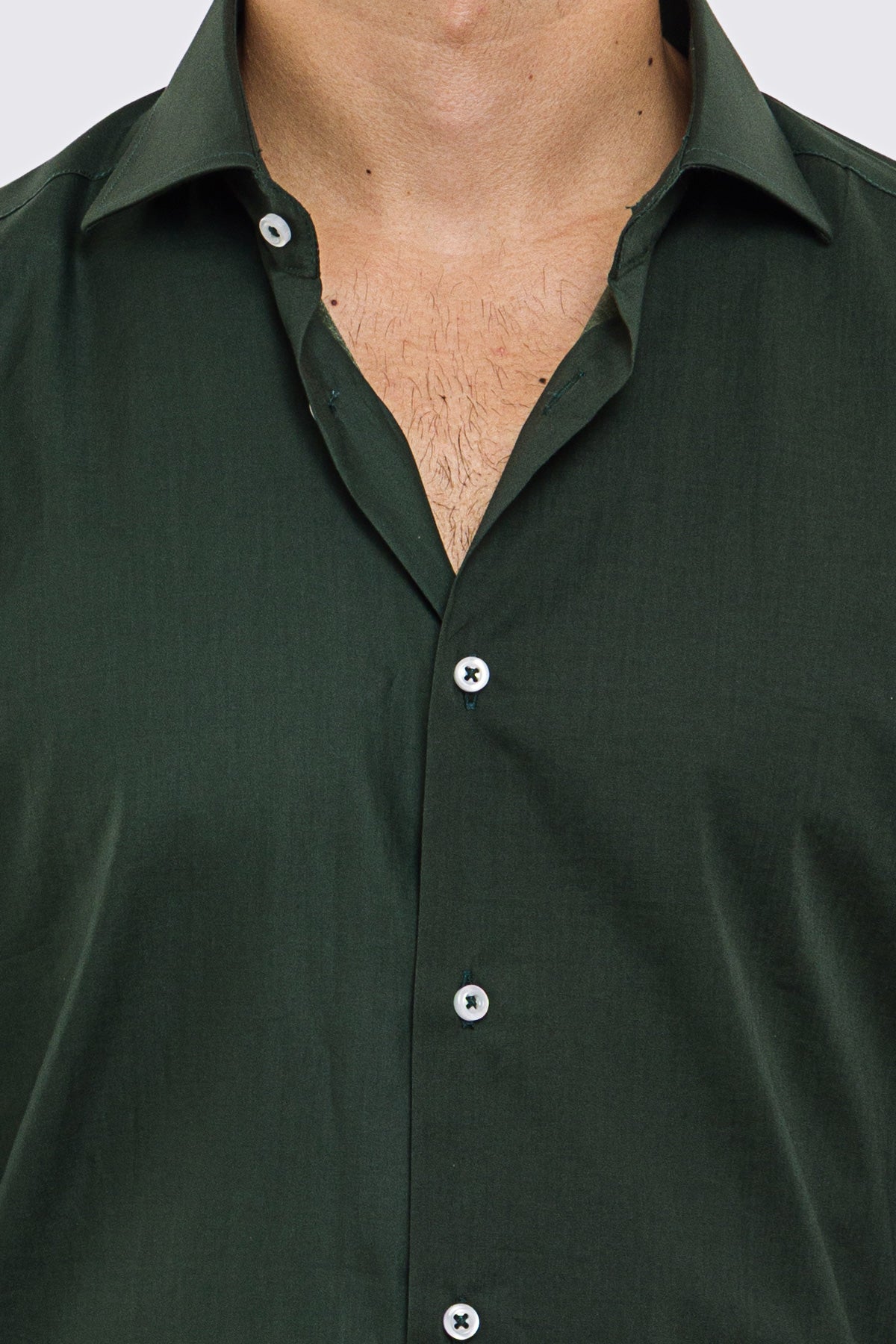Camicia Uomo verde bottiglia slim fit in cotone 100% Collo semi francese tinta unita sartoriale