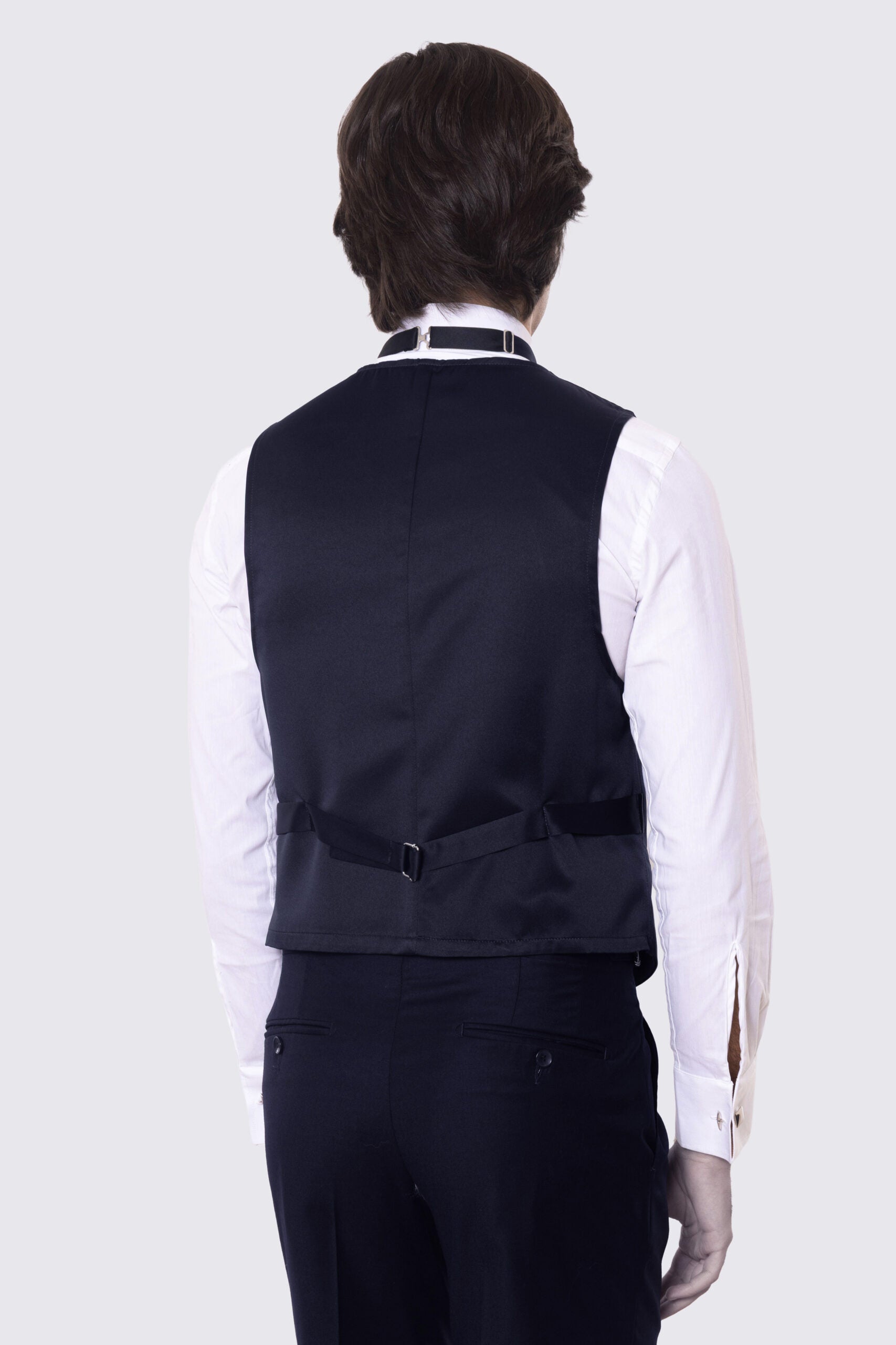 Gilet monopetto blu in raso da uomo regular fit con tasche a filo e gancio di regolazione sul retro