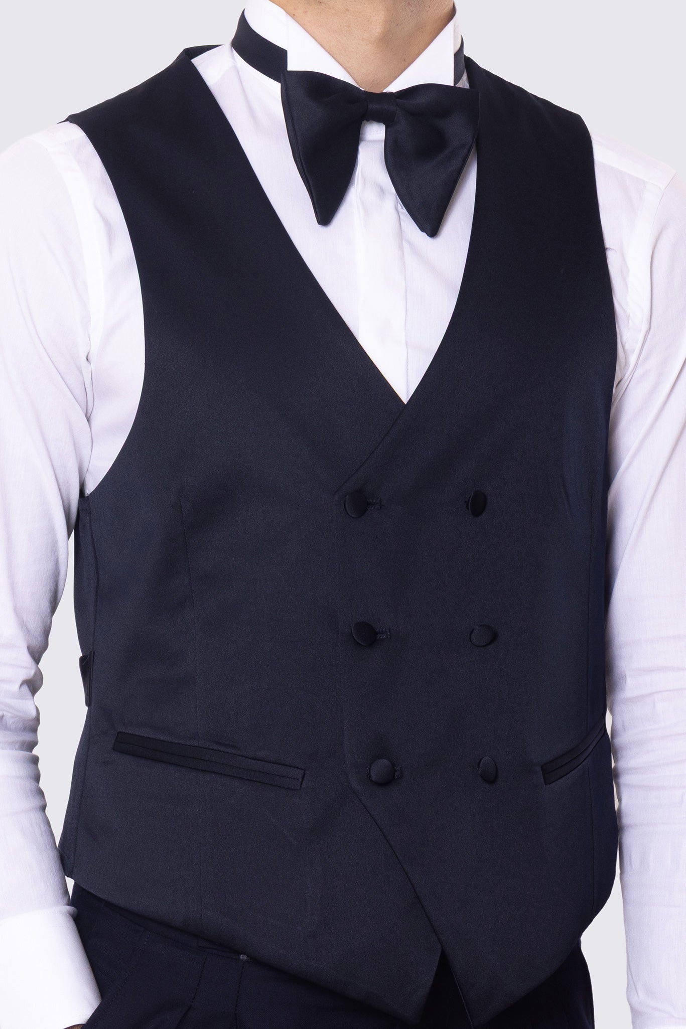 Gilet doppiopetto blu in raso da uomo regular fit con tasche a filo e gancio di regolazione sul retro