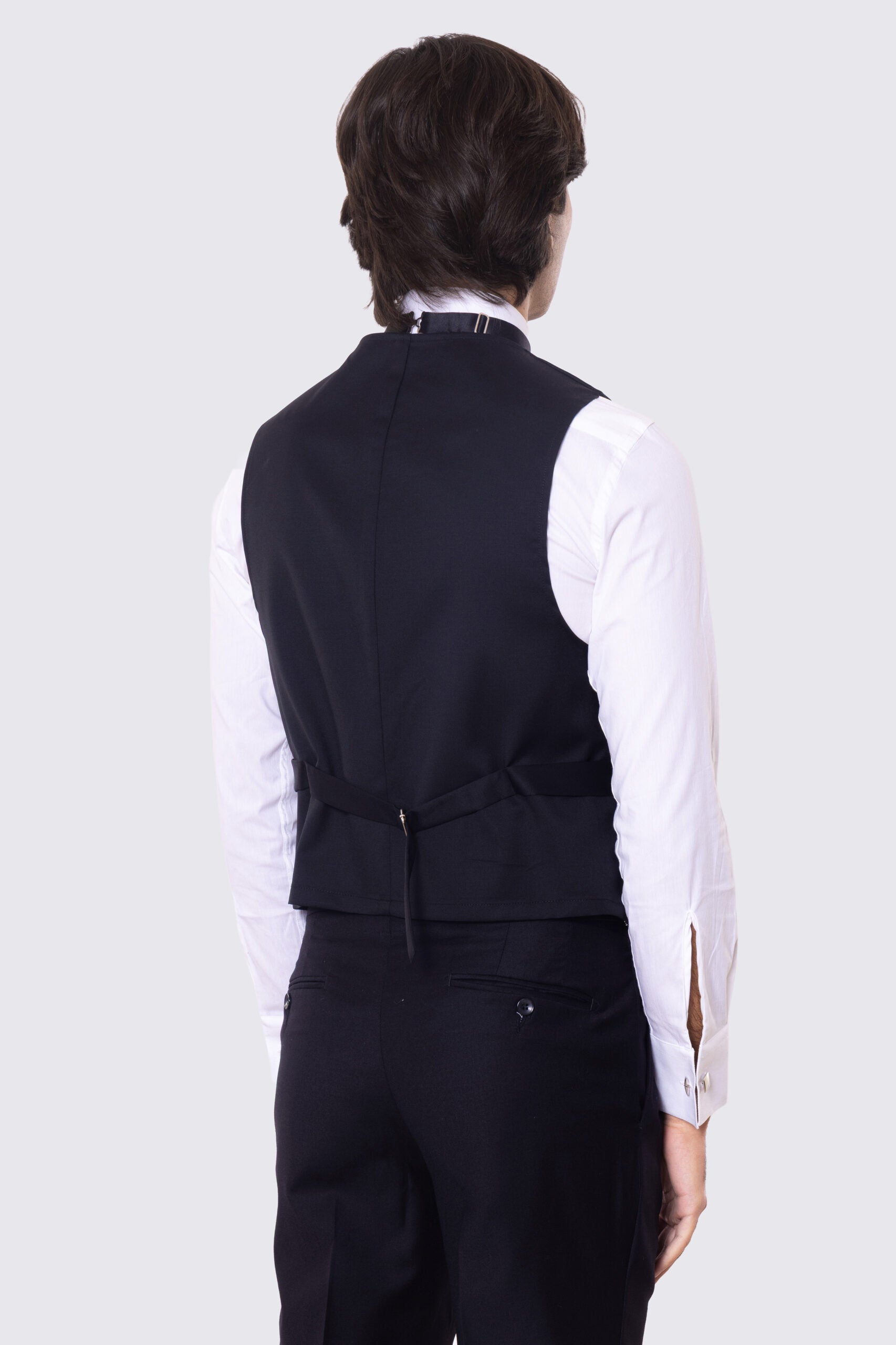 Gilet uomo monopetto nero da cerimonia in fresco lana super 130's Vitale Barberis Canonico regular fit con tasche a filo e gancio regolatore sul retro