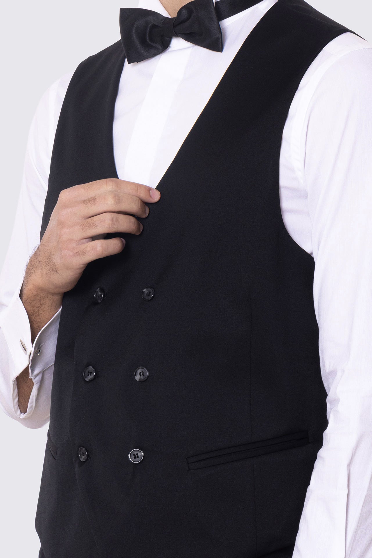 Gilet uomo Doppiopetto nero da cerimonia in fresco lana super 130's Vitale Barberis Canonico regular fit con tasche a filo e gancio regolatore sul retro