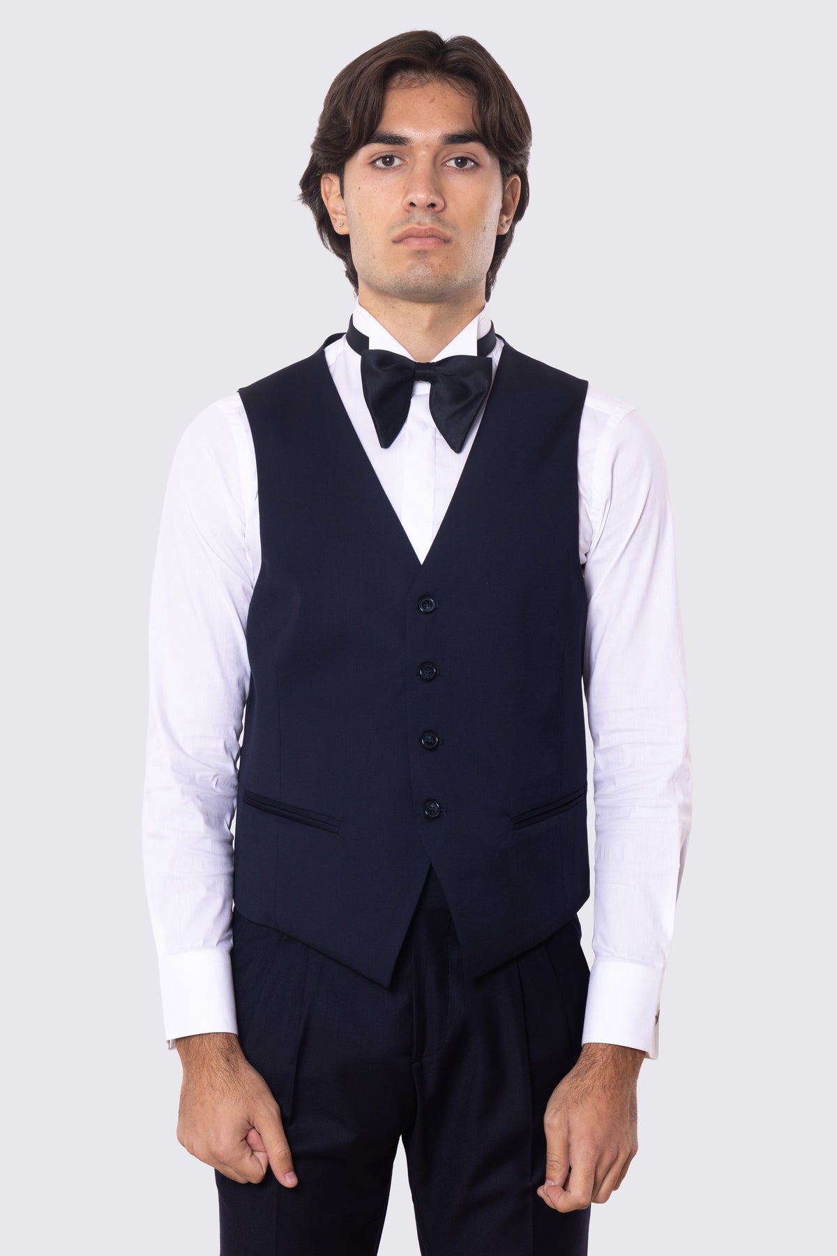 Gilet uomo monopetto blu da cerimonia in fresco lana super 130's Vitale Barberis Canonico regular fit con tasche a filo e gancio regolatore sul retro