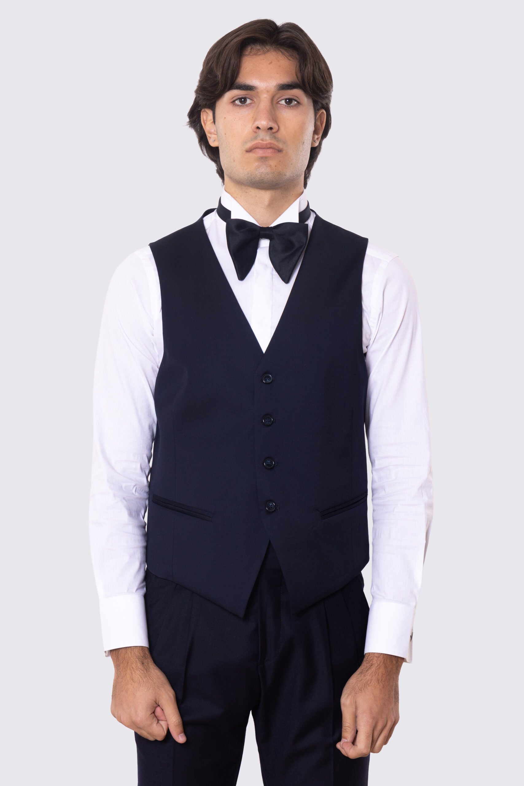 Gilet uomo monopetto blu da cerimonia in fresco lana super 130's Vitale Barberis Canonico regular fit con tasche a filo e gancio regolatore sul retro