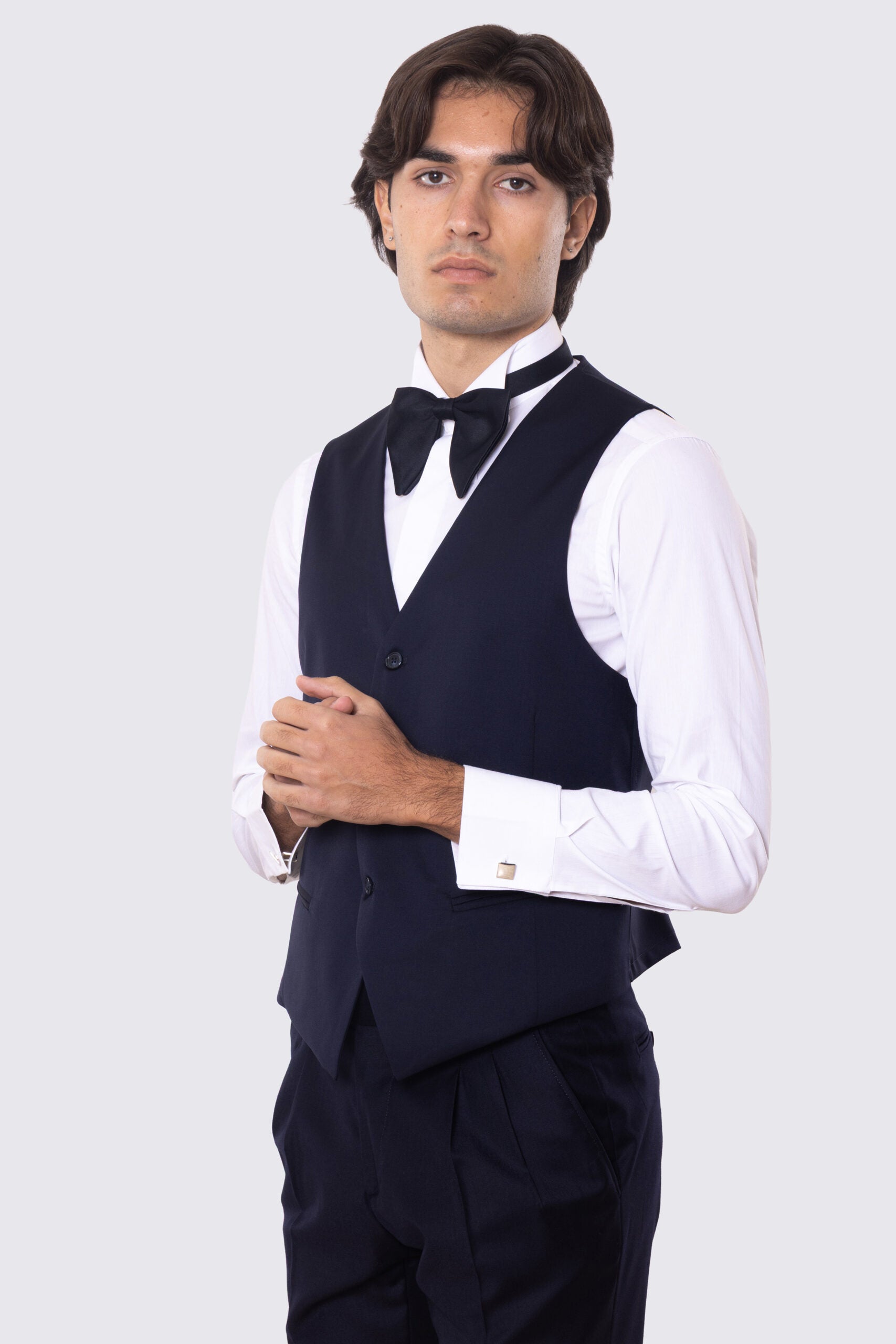Gilet uomo monopetto blu da cerimonia in fresco lana super 130's Vitale Barberis Canonico regular fit con tasche a filo e gancio regolatore sul retro