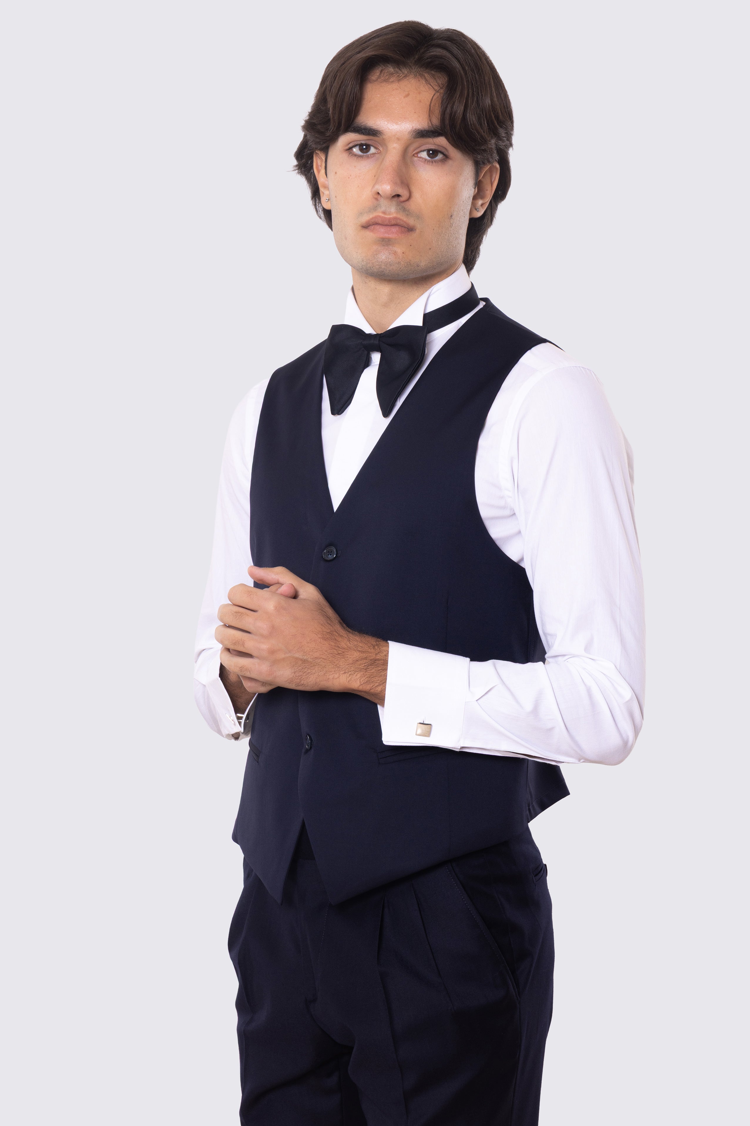 Gilet uomo monopetto blu da cerimonia in fresco lana super 130's Vitale Barberis Canonico regular fit con tasche a filo e gancio regolatore sul retro