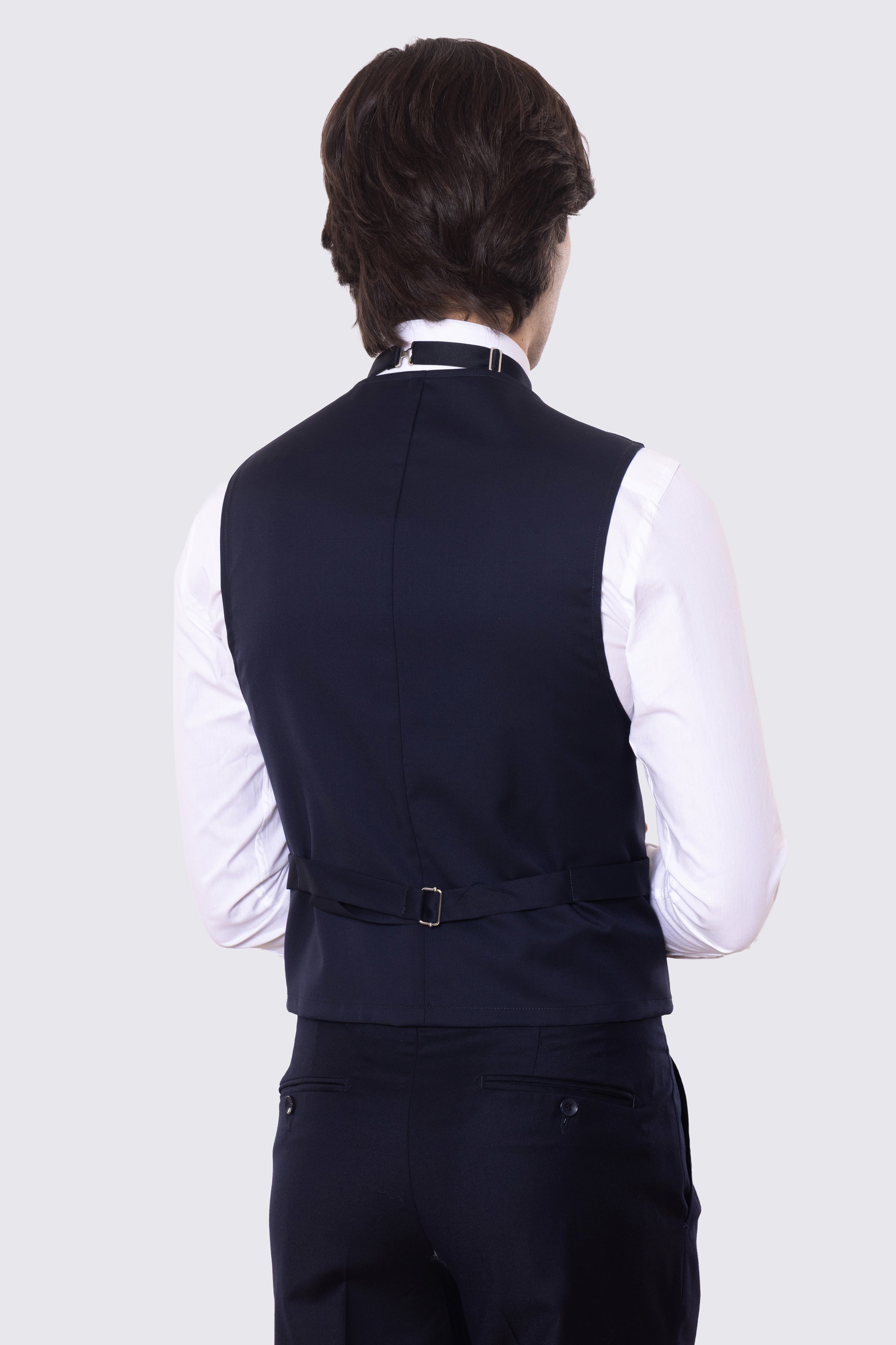 Gilet uomo monopetto blu da cerimonia in fresco lana super 130's Vitale Barberis Canonico regular fit con tasche a filo e gancio regolatore sul retro