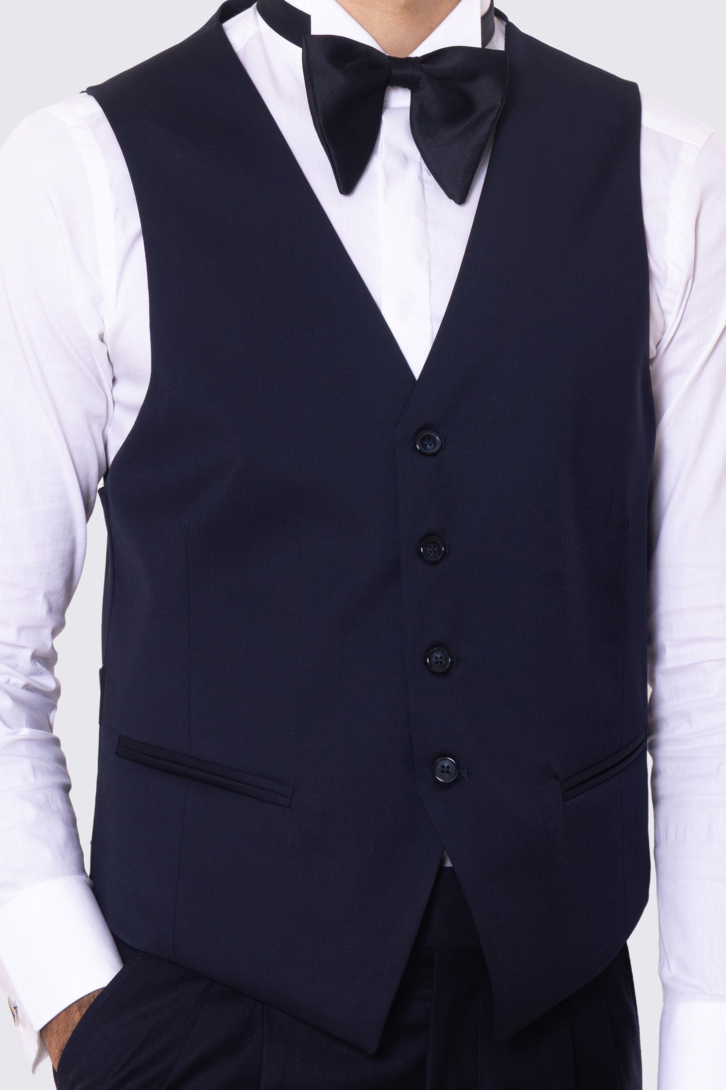 Gilet uomo monopetto blu da cerimonia in fresco lana super 130's Vitale Barberis Canonico regular fit con tasche a filo e gancio regolatore sul retro