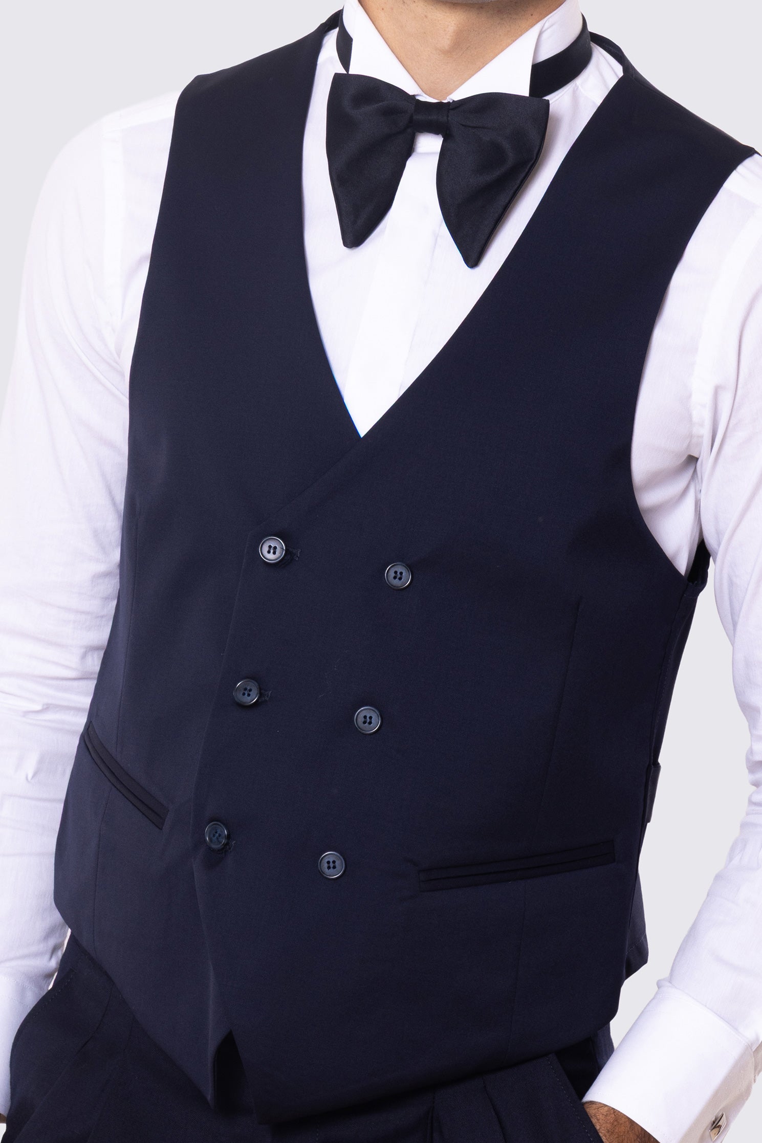 Gilet uomo doppiopetto blu da cerimonia in fresco lana super 130's Vitale Barberis Canonico regular fit con tasche a filo e gancio regolatore sul retro