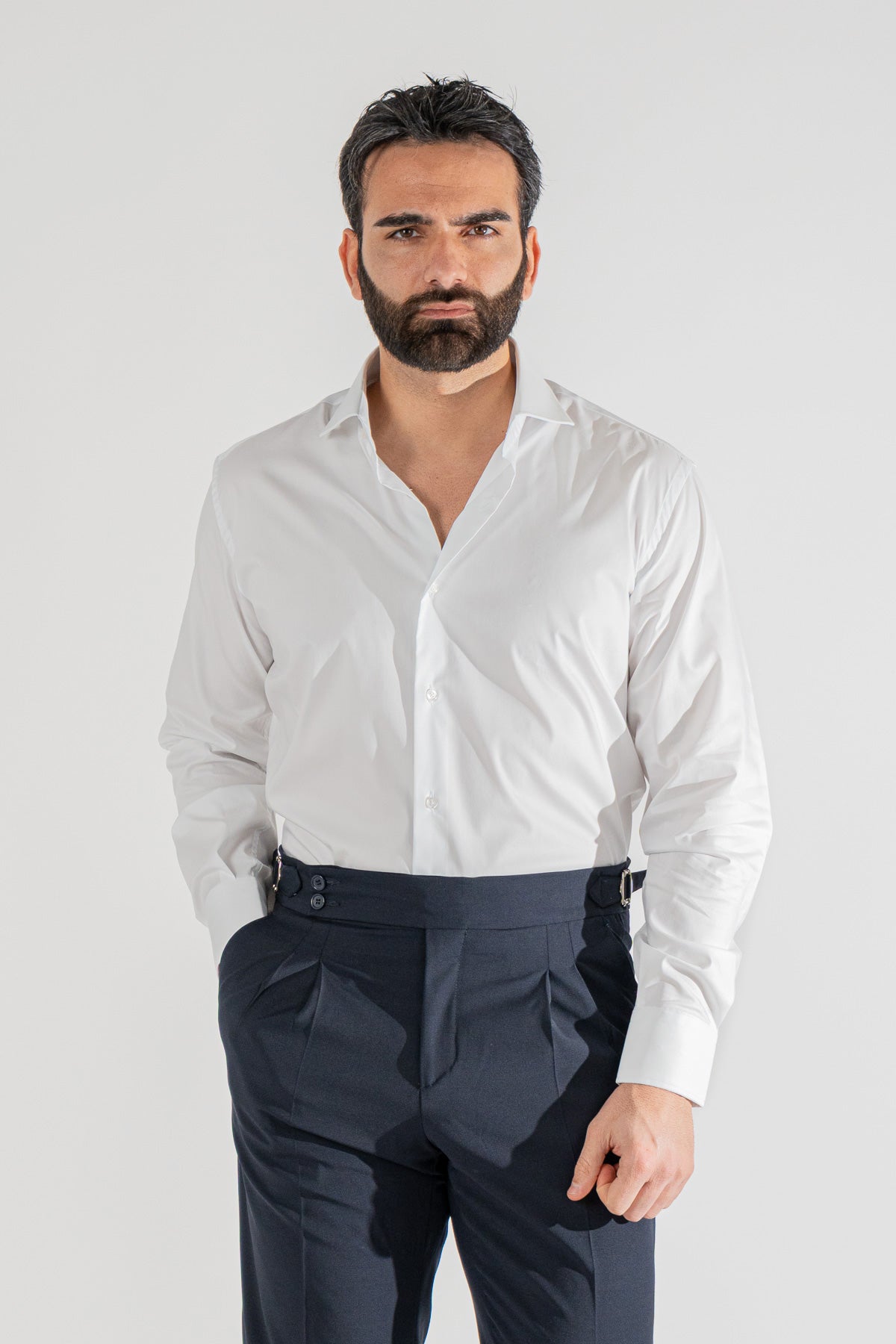 Camicia Uomo Bianca regular fit in cotone 100% Collo semi francese tinta unita sartoriale