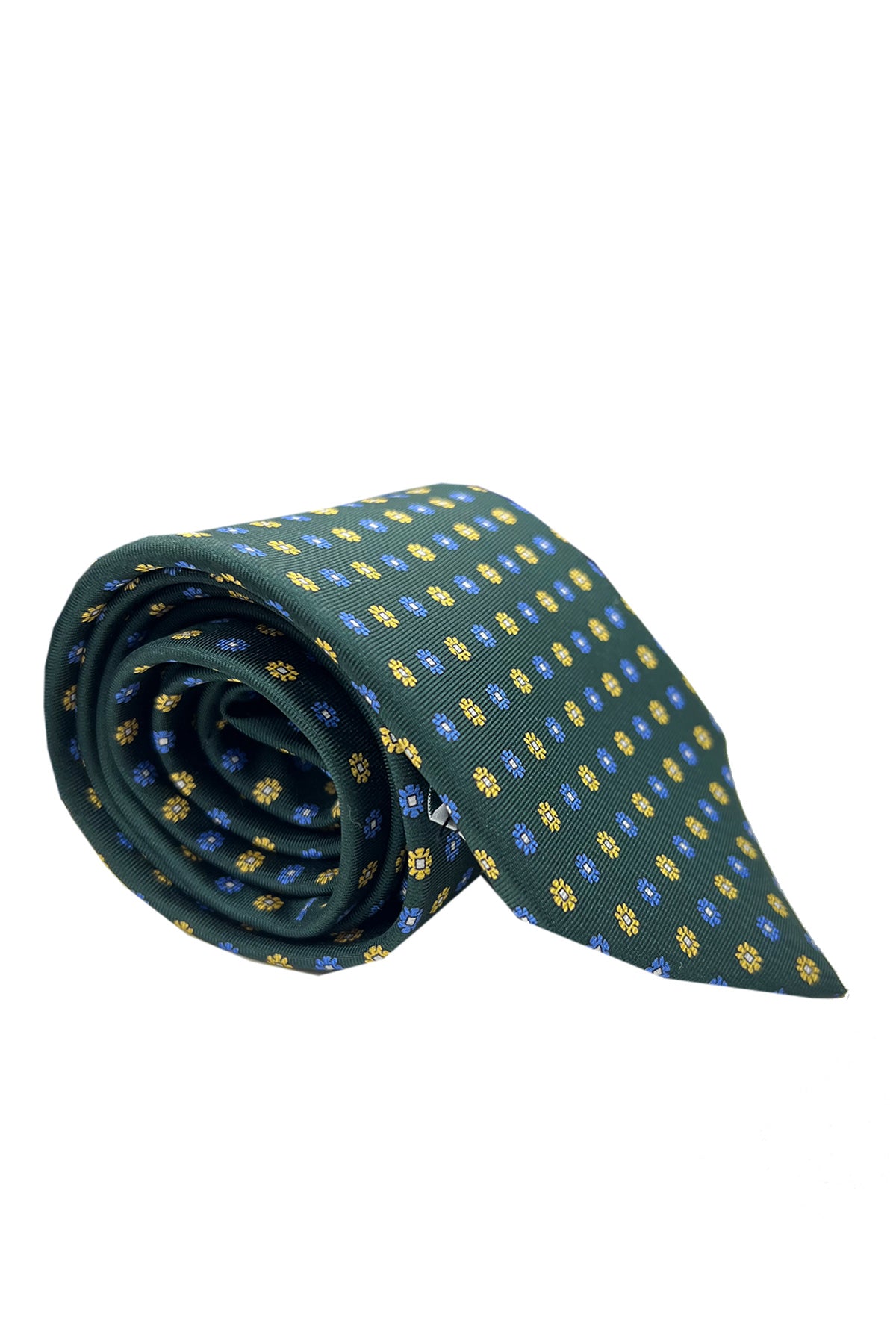 Cravatta uomo verde 9cm fantasia Fiori Multcolor in pura seta cucita a mano