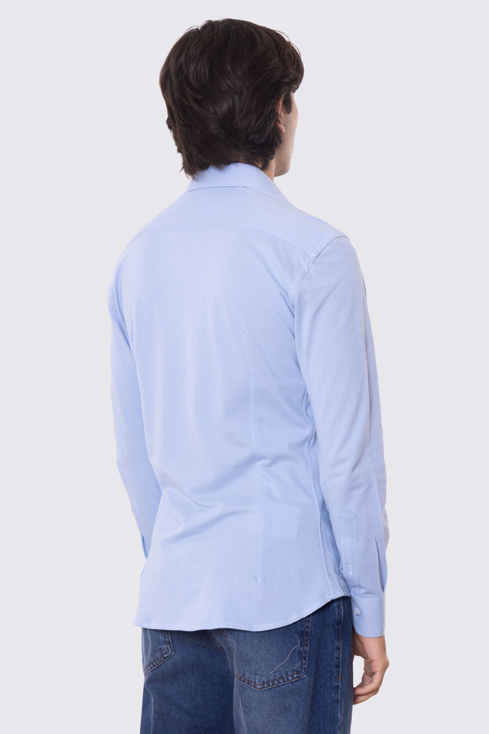 Camicia Uomo Celeste in piquet slim fit cotone 100% Collo semi francese tinta unita sartoriale.