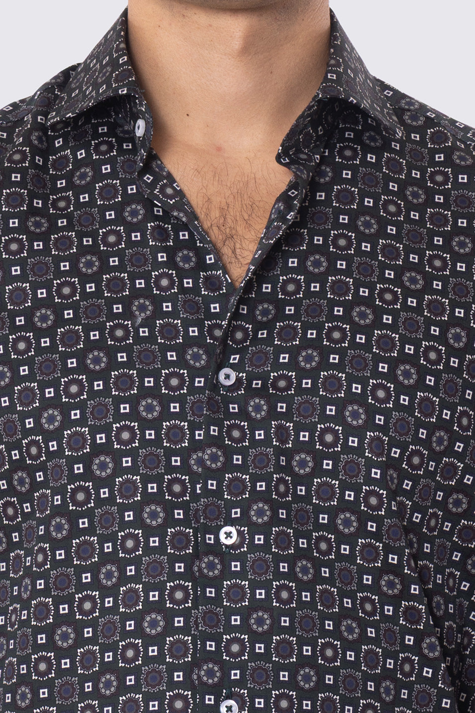 Camicia Uomo verde fantasia multicolor slim fit in cotone 100% Collo semi francese sartoriale