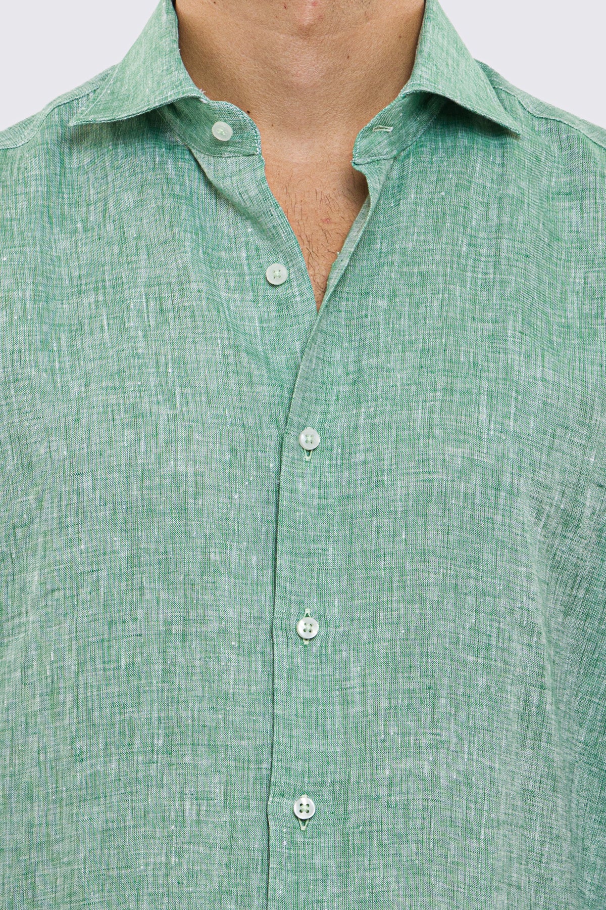Camicia Verde in Lino 100% made in italy da uomo collo semi francese morbido Regular fit effetto melange mileta tessuti