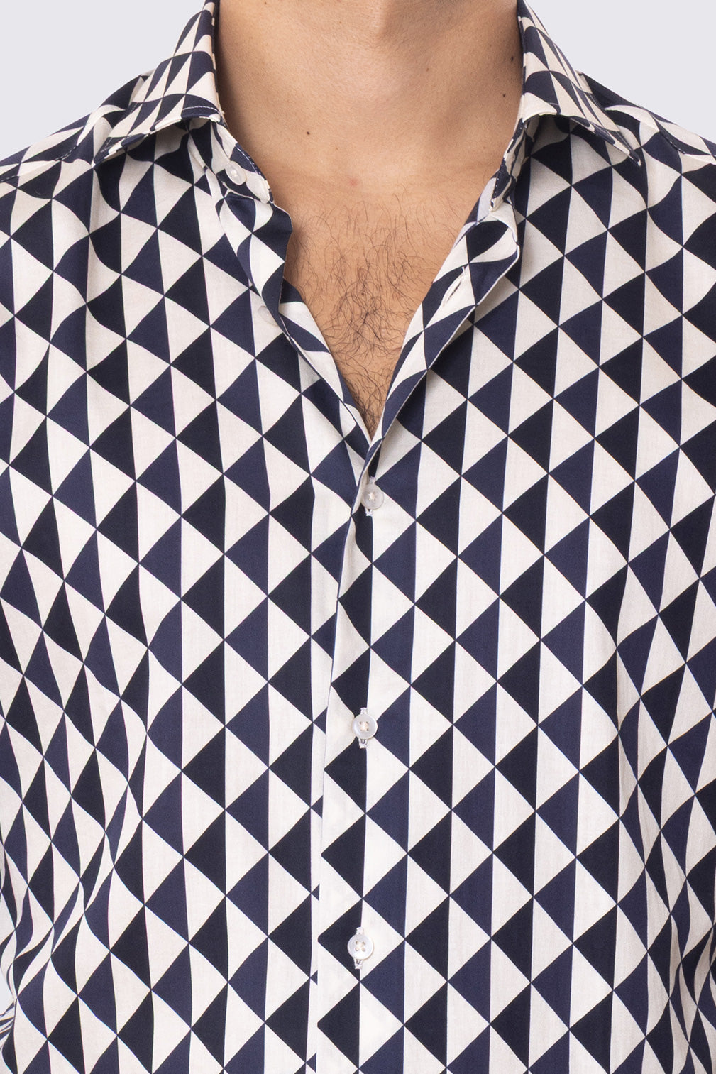 Camicia Uomo blu fantasia rombi multicolor slim fit in cotone 100% Collo semi francese sartoriale