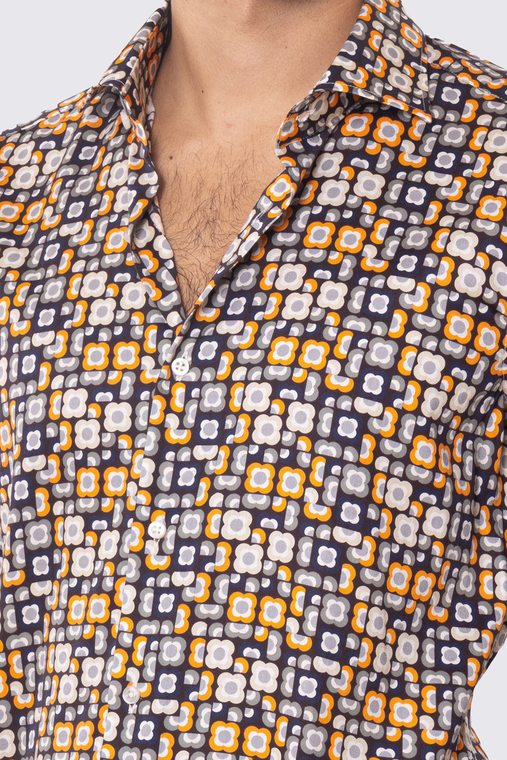 Camicia Uomo blu fantasia fiori slim fit in cotone 100% Collo semi francese sartoriale