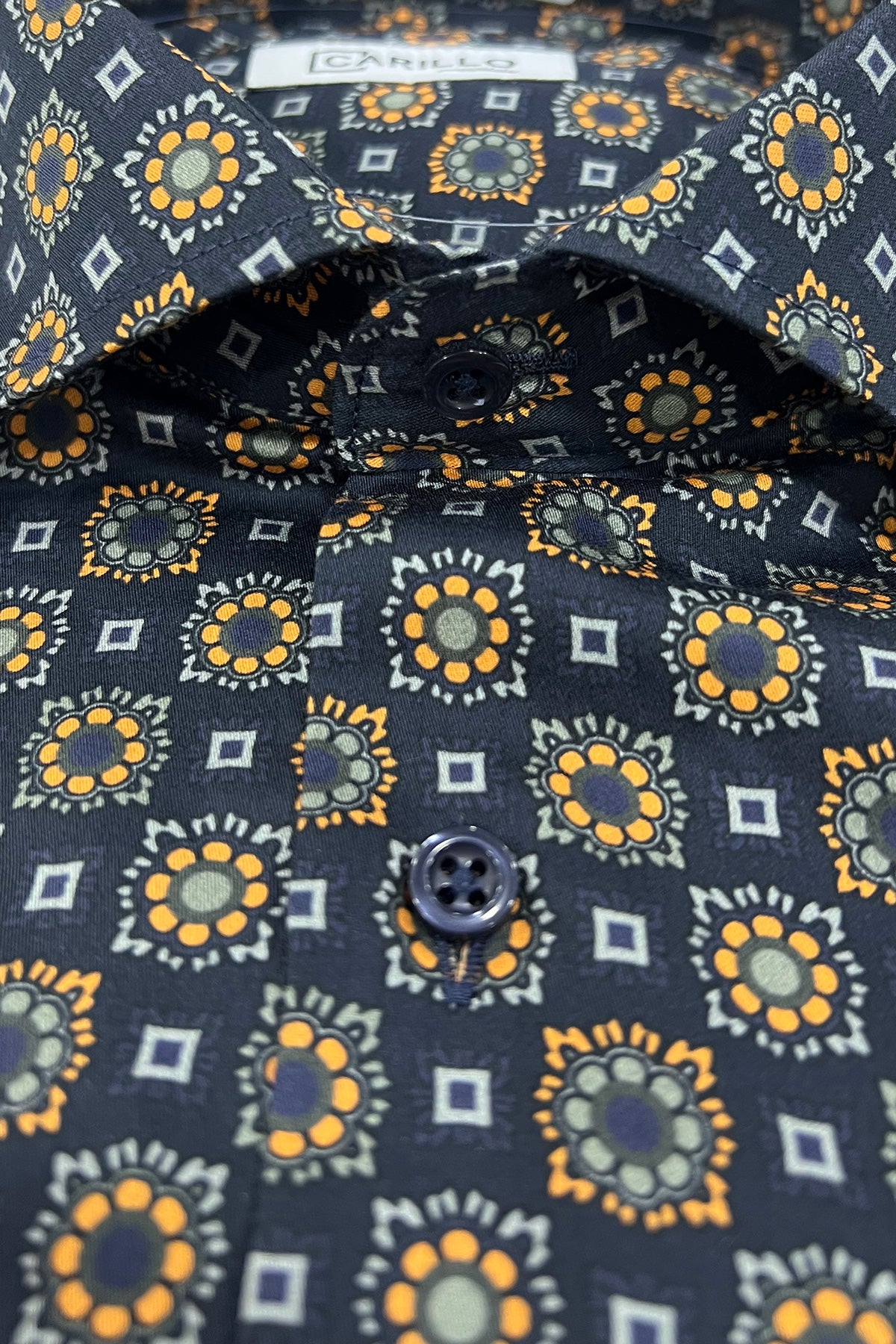 Camicia Uomo blu fantasia fiori slim fit in cotone 100% Collo semi francese sartoriale