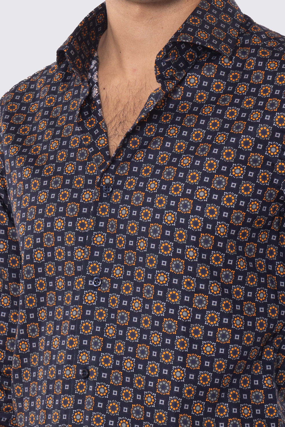 Camicia Uomo blu fantasia fiori slim fit in cotone 100% Collo semi francese sartoriale