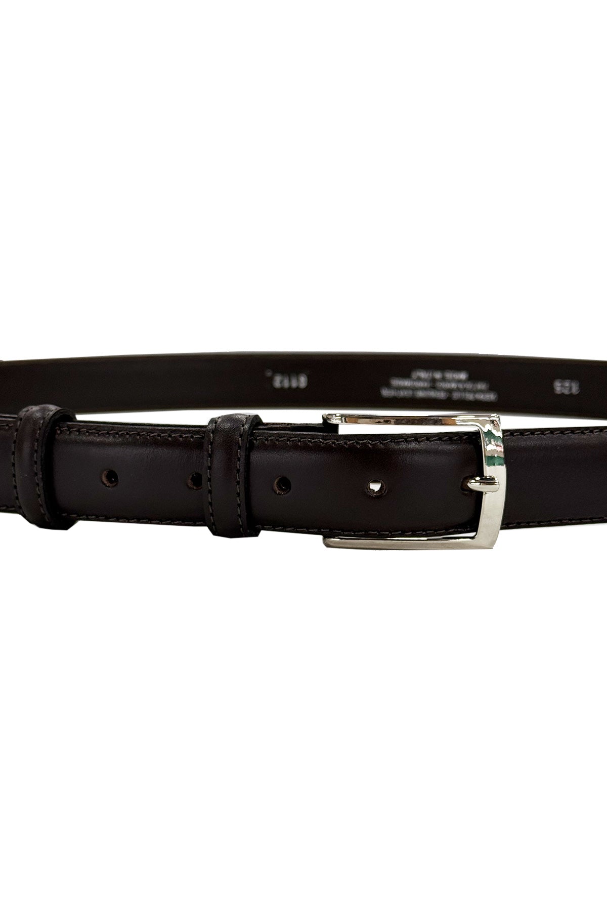 Cintura uomo Marrone martellata effetto matto misura slim con cuciture con fibbia argento