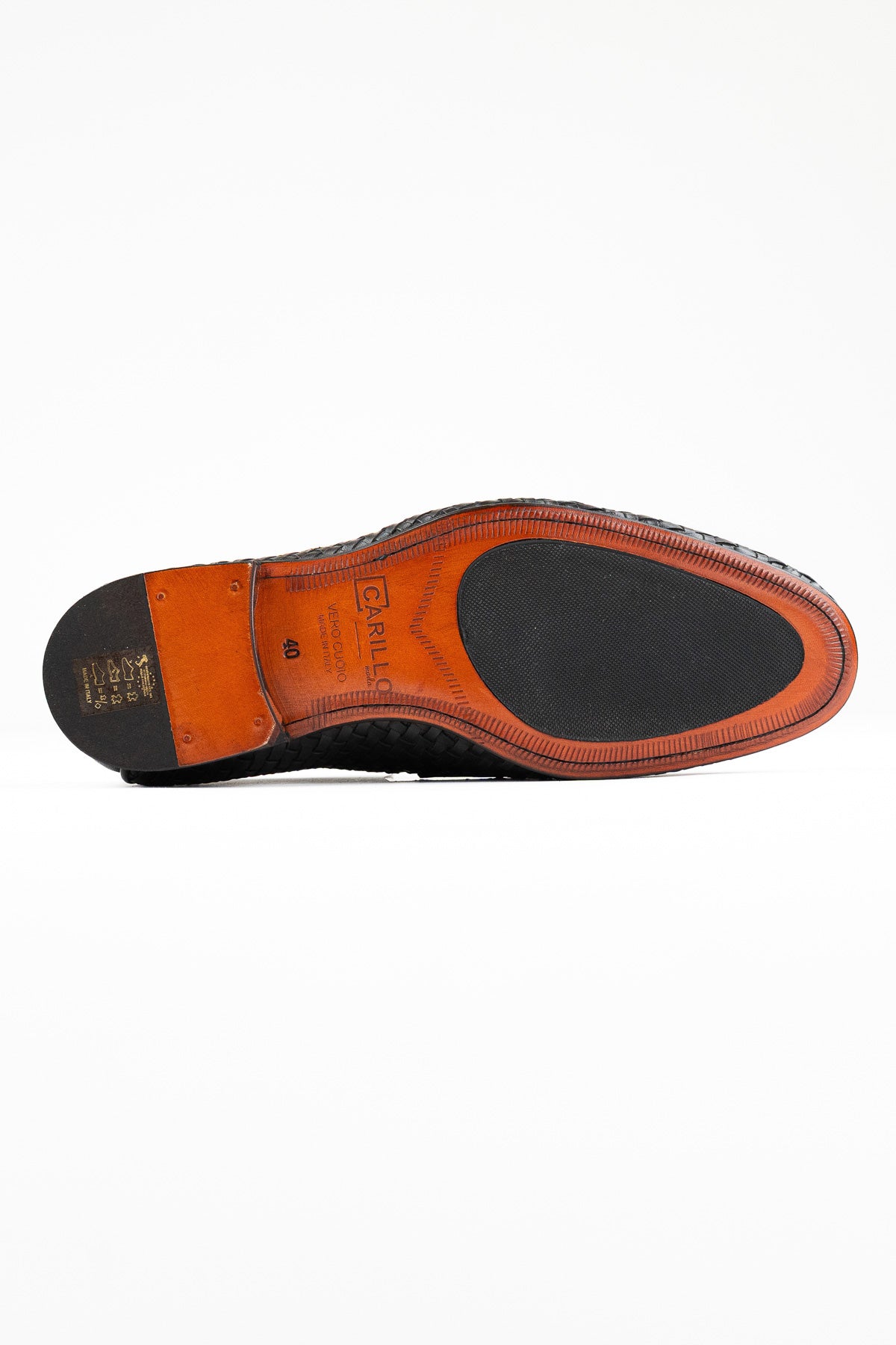 Mocassini uomo marrone scuro in vera pelle intrecciata con doppia fibbia e suola in cuoio made in italy