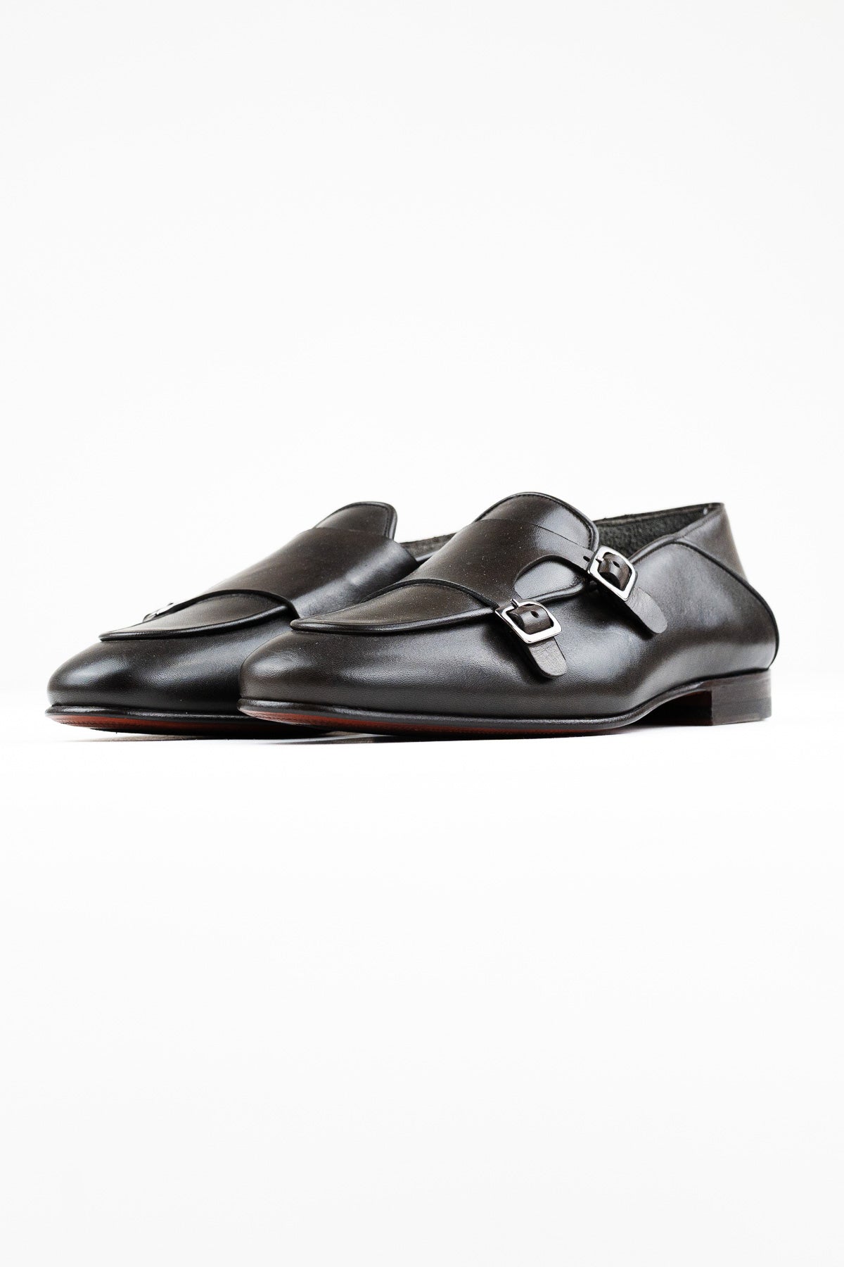 Mocassini uomo Marrone scuro in vera pelle con doppia fibbia e suola in cuoio made in italy