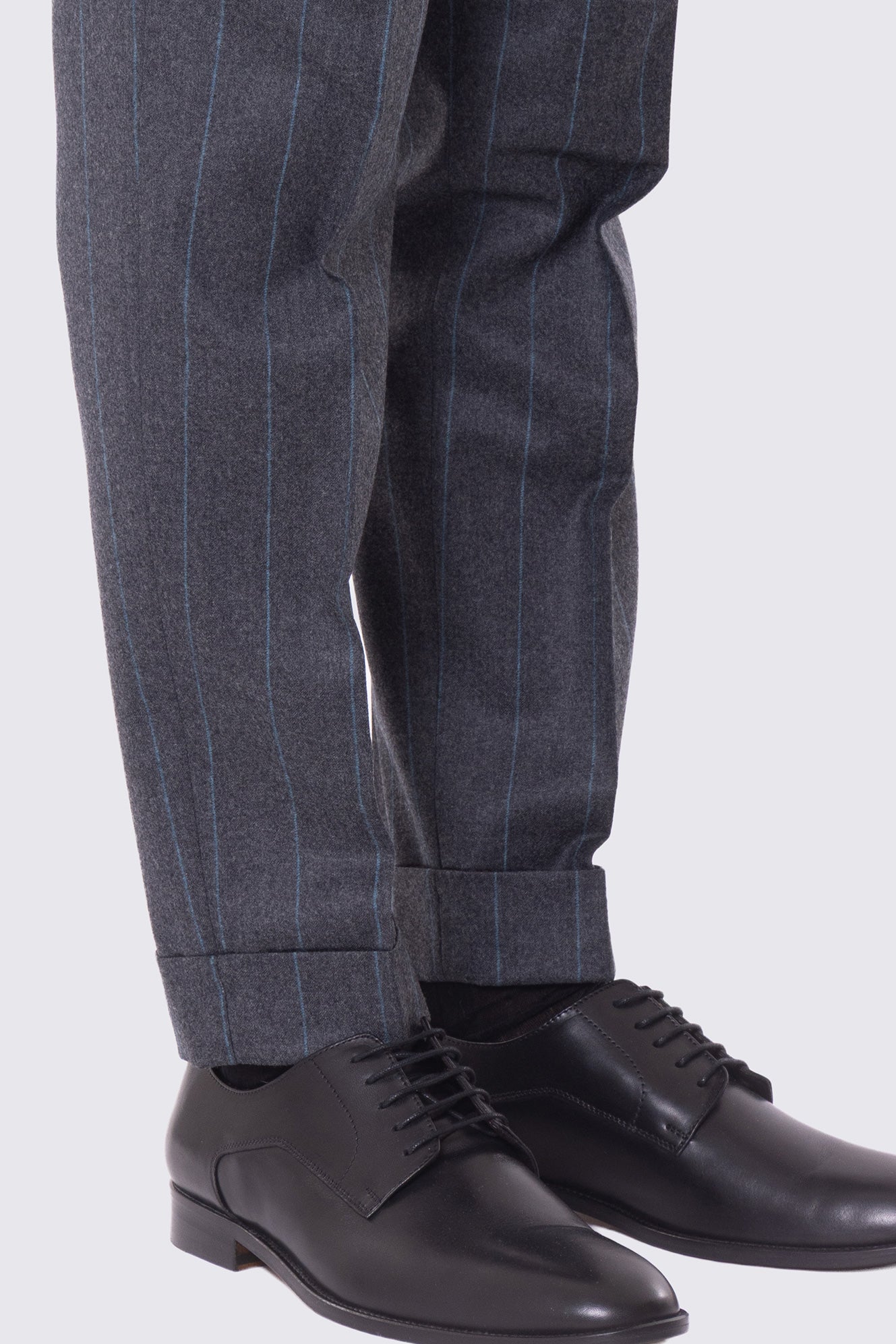 Pantalone grigio gessato celeste vita alta uomo in lana 100% Vitale Barberis Canonico fibbie laterali