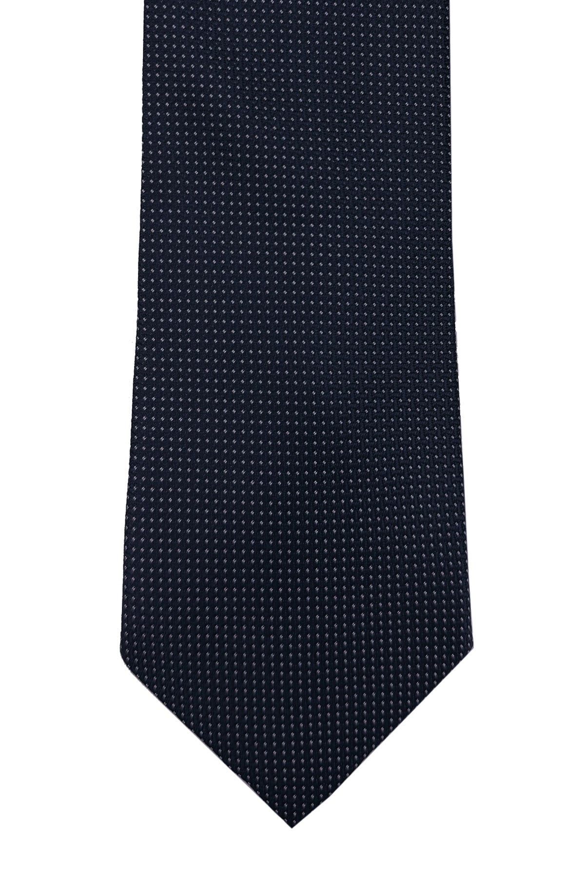 Cravatta uomo 8cm blu fantasia pois bianchi effetto seta.