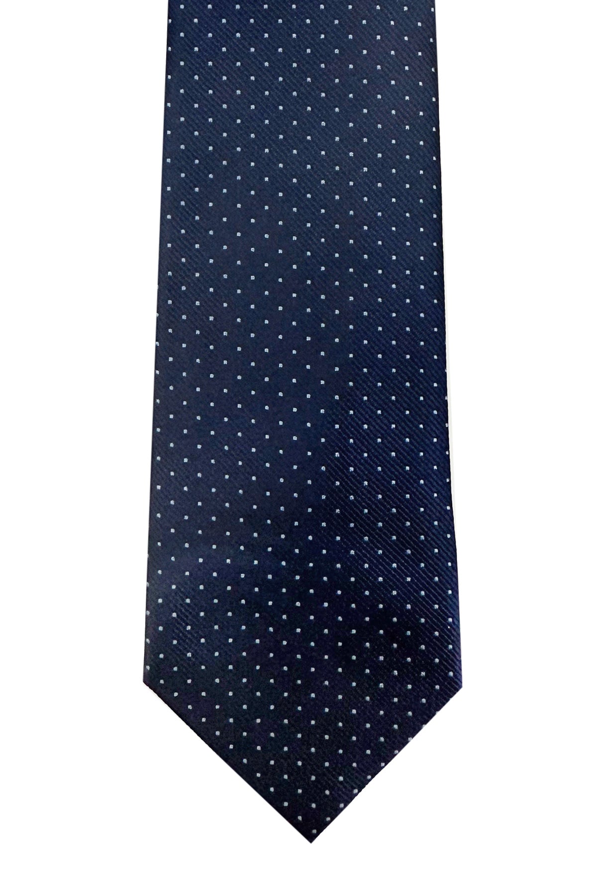 Cravatta uomo 8cm blu fantasia pois celesti effetto seta.