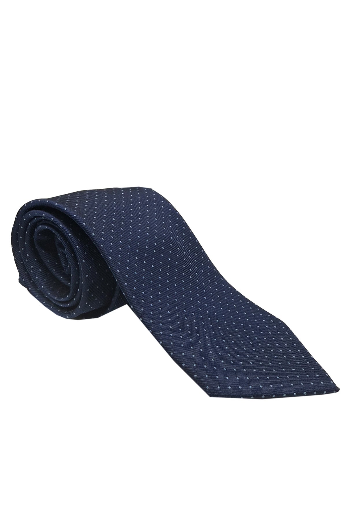 Cravatta uomo 8cm blu fantasia pois celesti effetto seta.