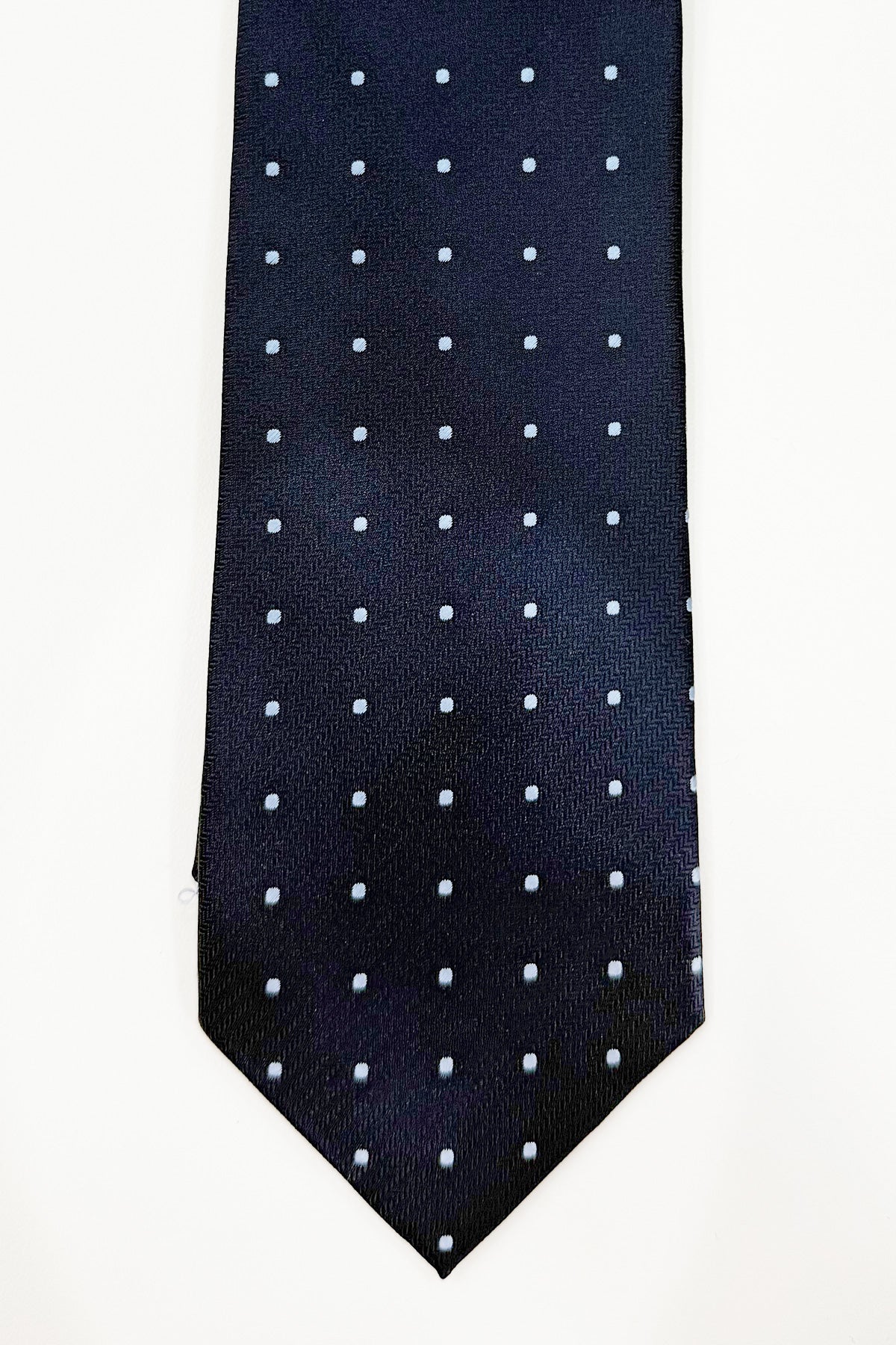 Cravatta uomo 8cm blu fantasia pois celesti effetto seta.