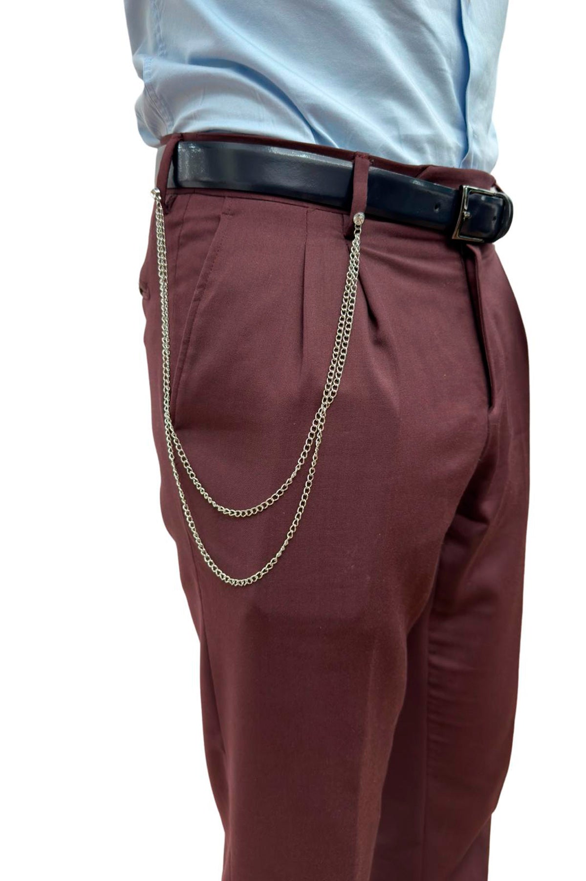 Catena per gilet giacca o pantaloni in acciaio grigio e punti luce nelle estremità chiusura spilla